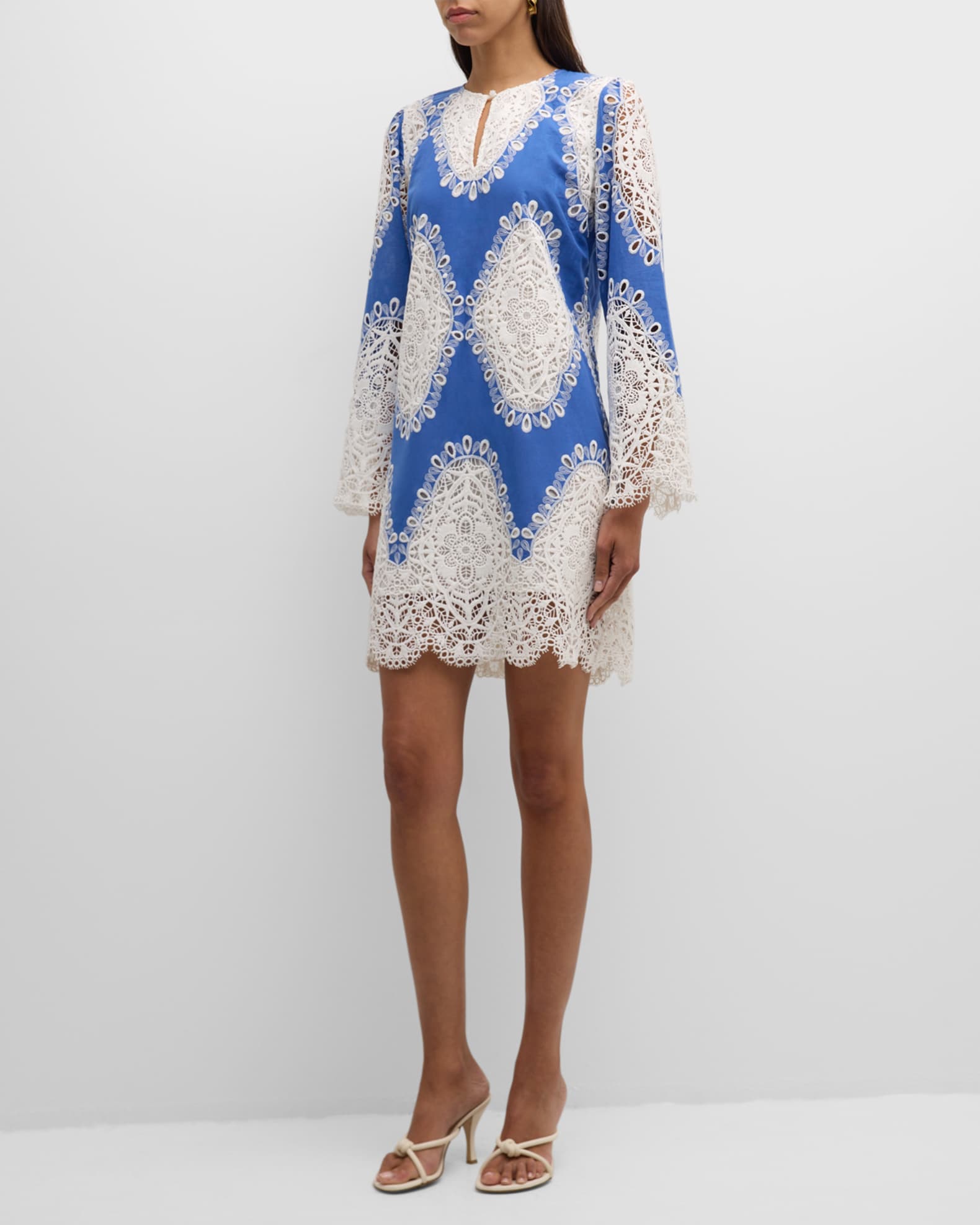 Johnny Was Elandra Scalloped Lace Inset Shift Dress Neiman Marcus