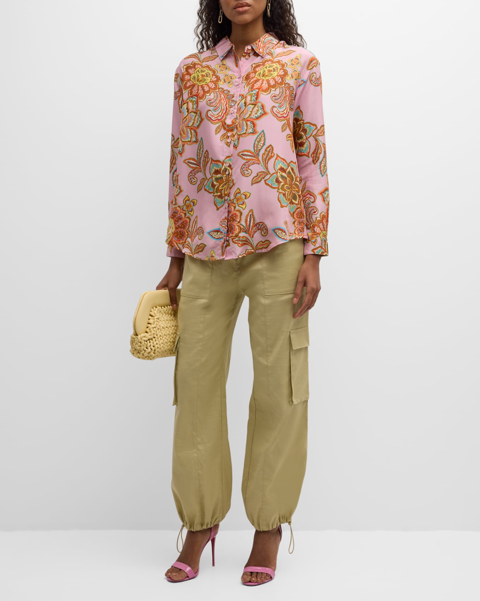 Johnny Was Floral Print Button Down Silk Shirt Neiman Marcus