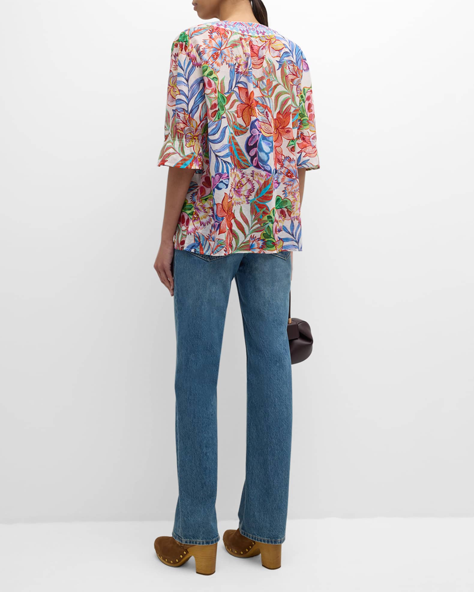 Johnny Was Easy Field Embroidered Floral-Print Blouse | Neiman Marcus