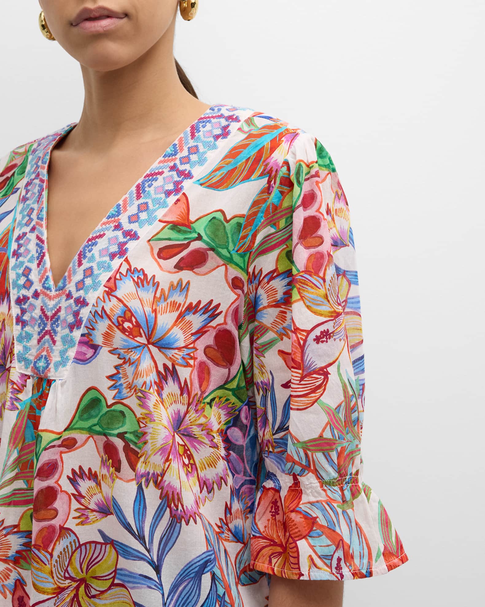 Johnny Was Easy Field Embroidered Floral-Print Blouse | Neiman Marcus