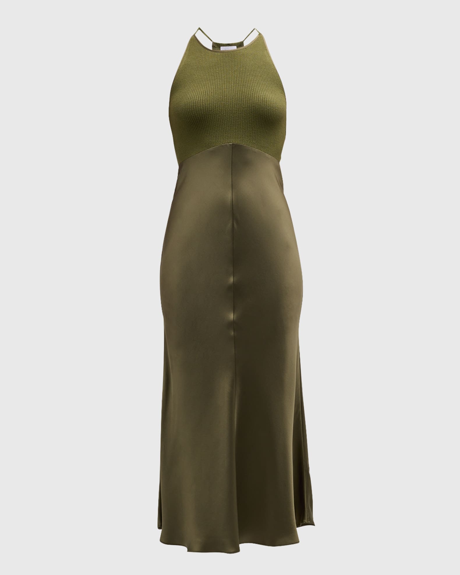 Clara Mixed Media Bias-Cut Midi Dress 0