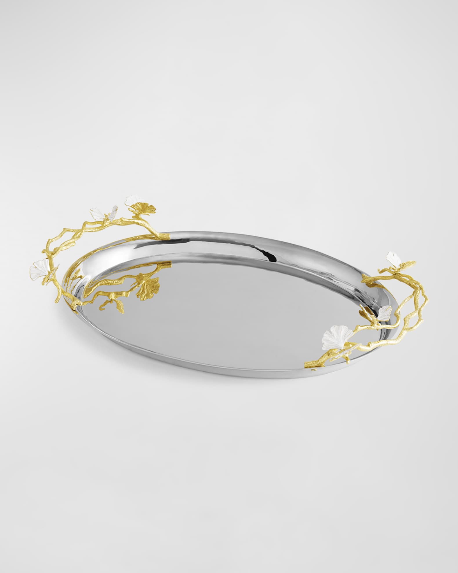 Michael Aram Butterfly Ginkgo White & Gold Large Tray | Neiman Marcus