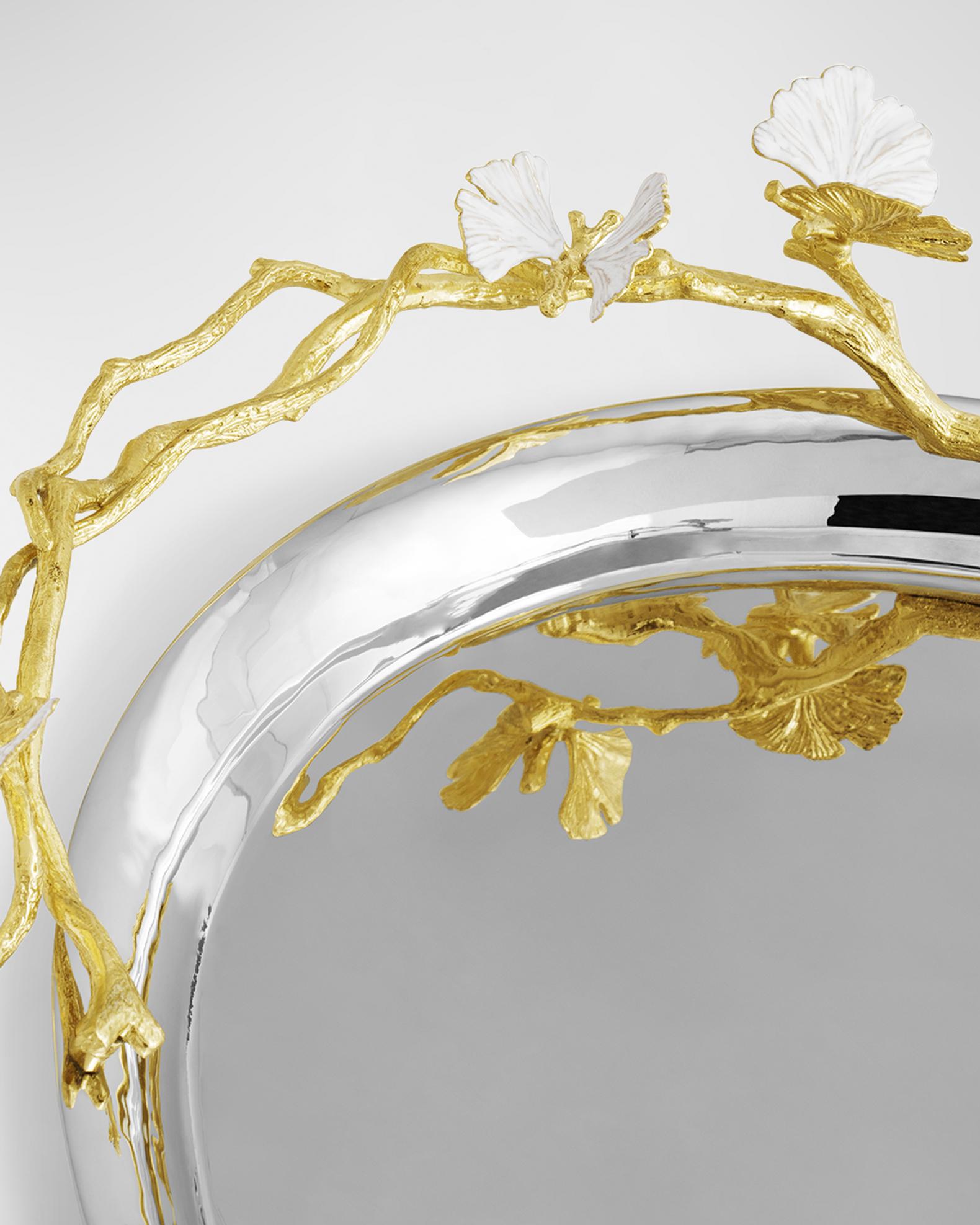 Michael Aram Butterfly Ginkgo White & Gold Large Tray | Neiman Marcus