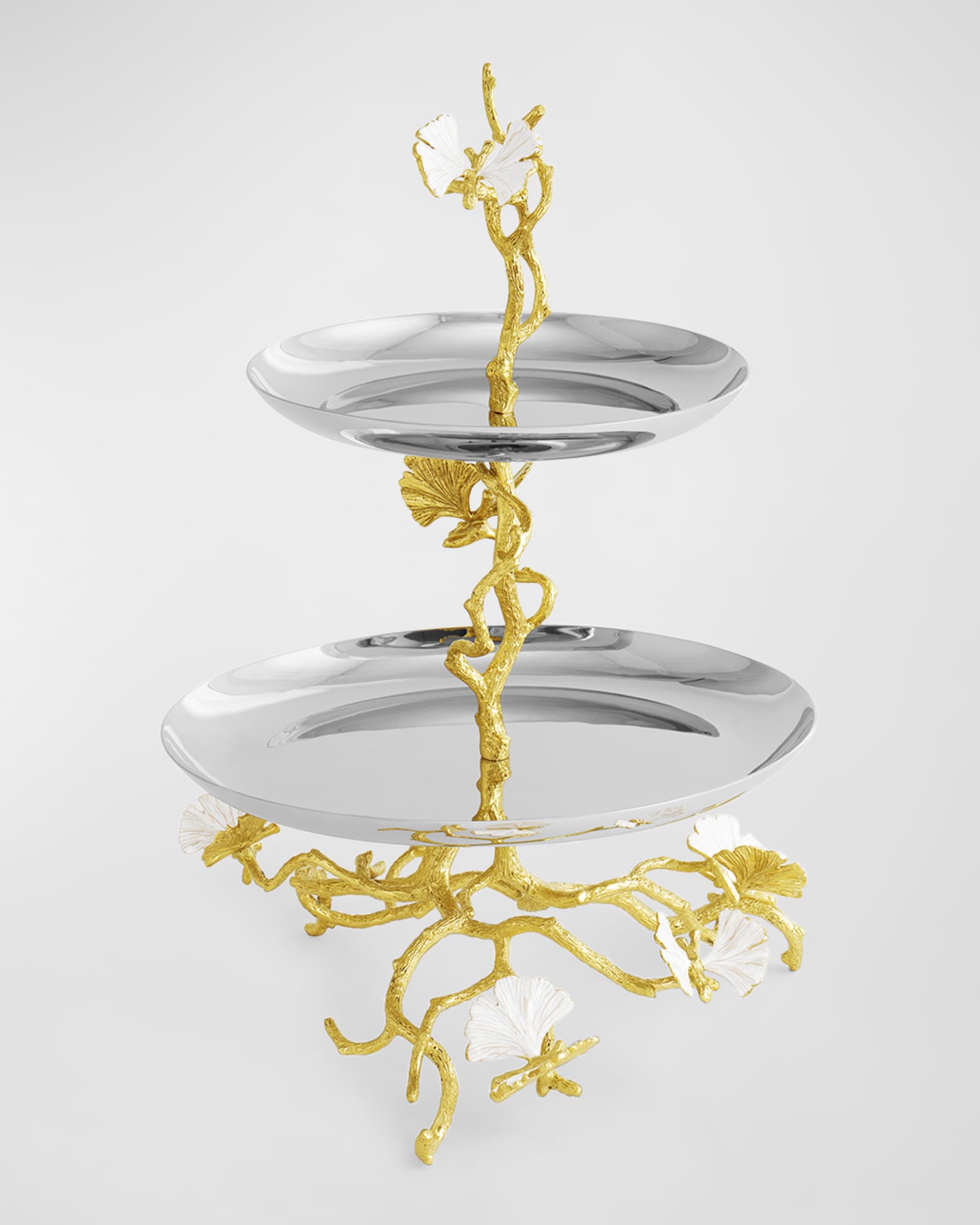 Butterfly Ginkgo White & Gold Two Tier Etagere 1