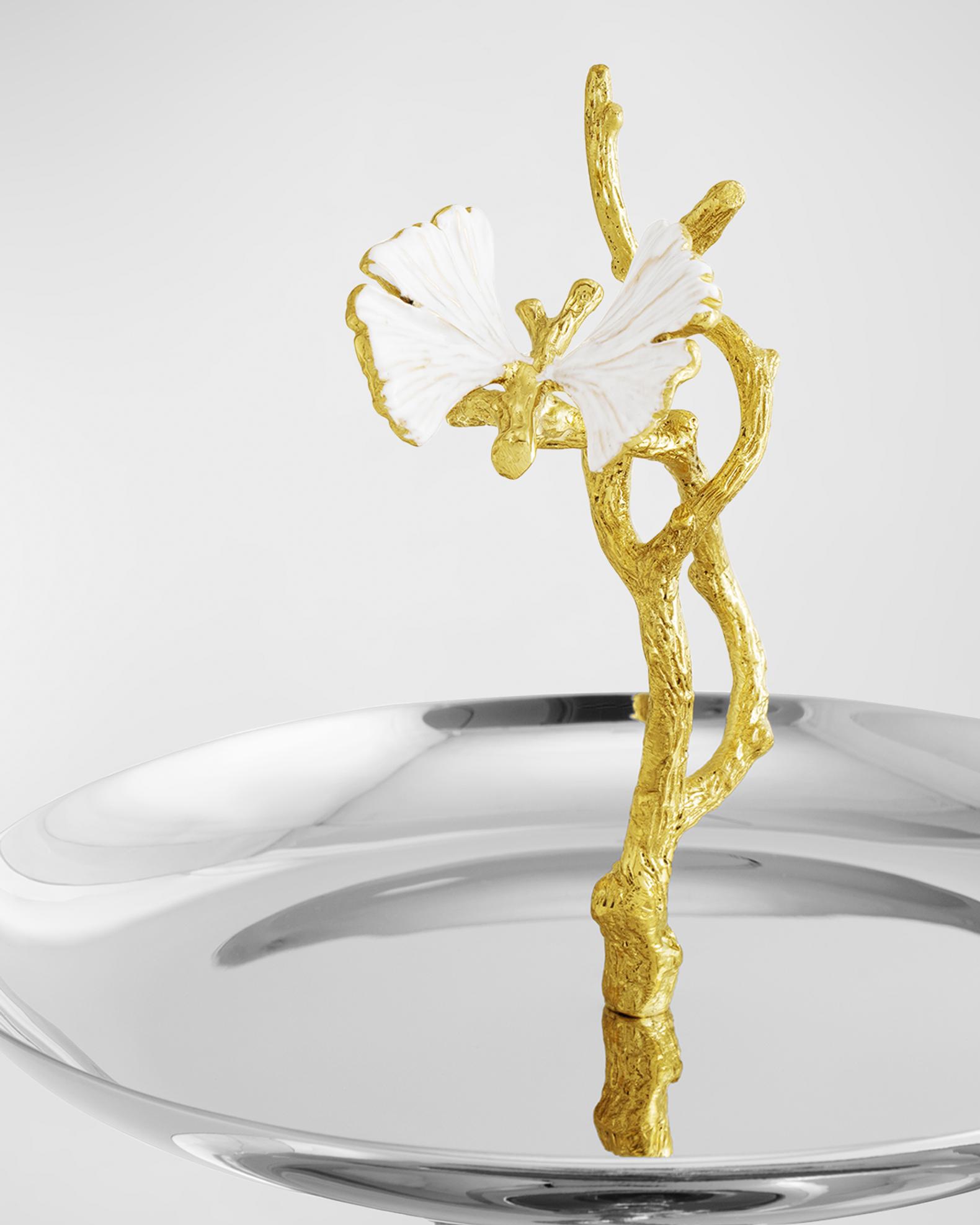 Michael Aram Butterfly Ginkgo White & Gold Two Tier Etagere | Neiman Marcus