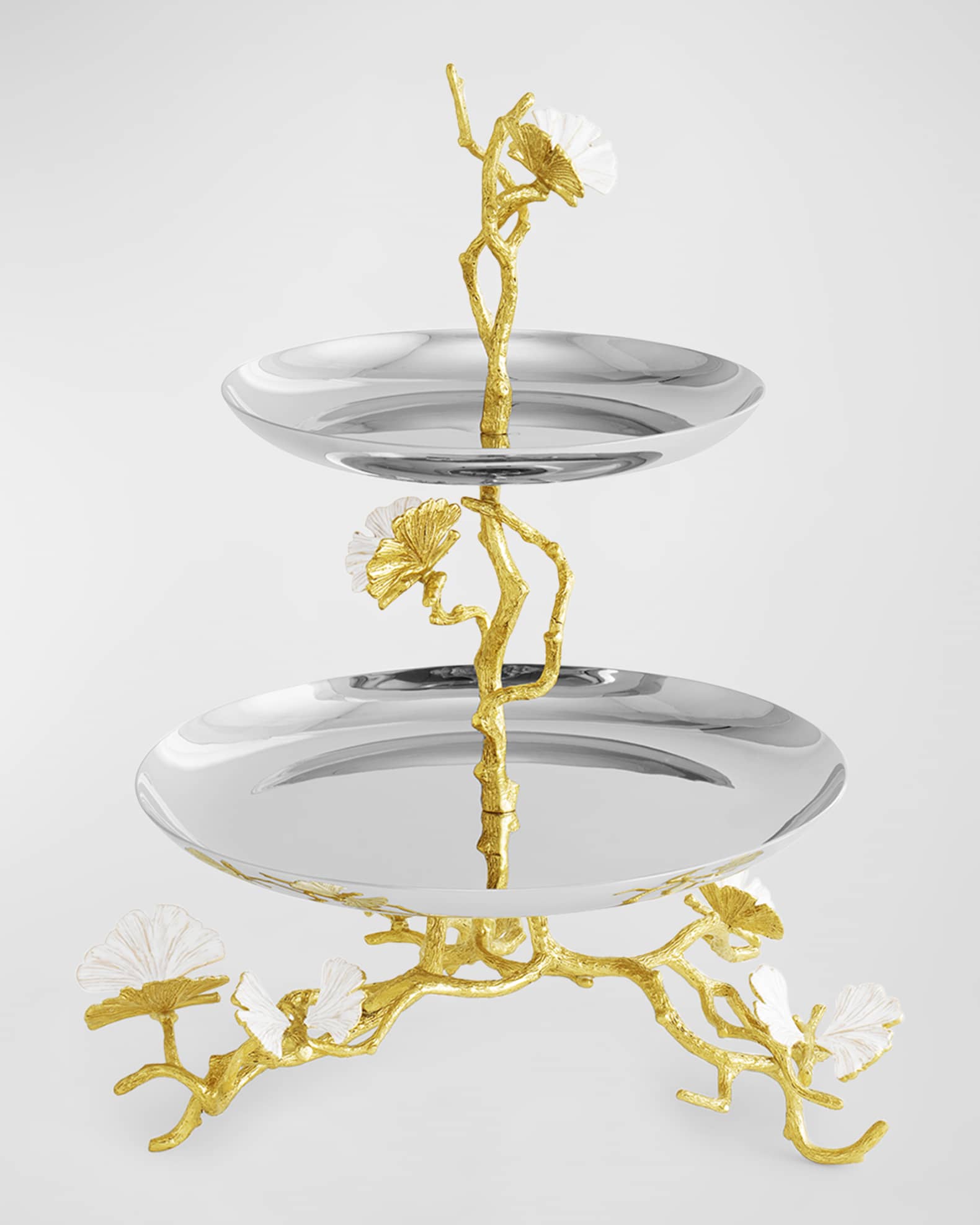 Butterfly Ginkgo White & Gold Two Tier Etagere 0