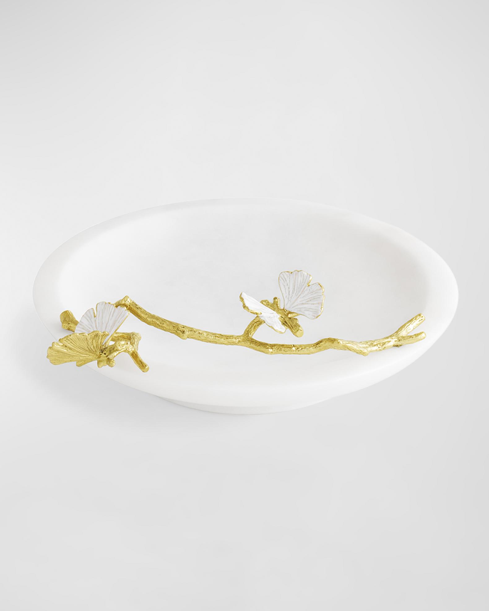 Michael Aram Butterfly Ginkgo White & Gold Trinket Dish | Neiman Marcus