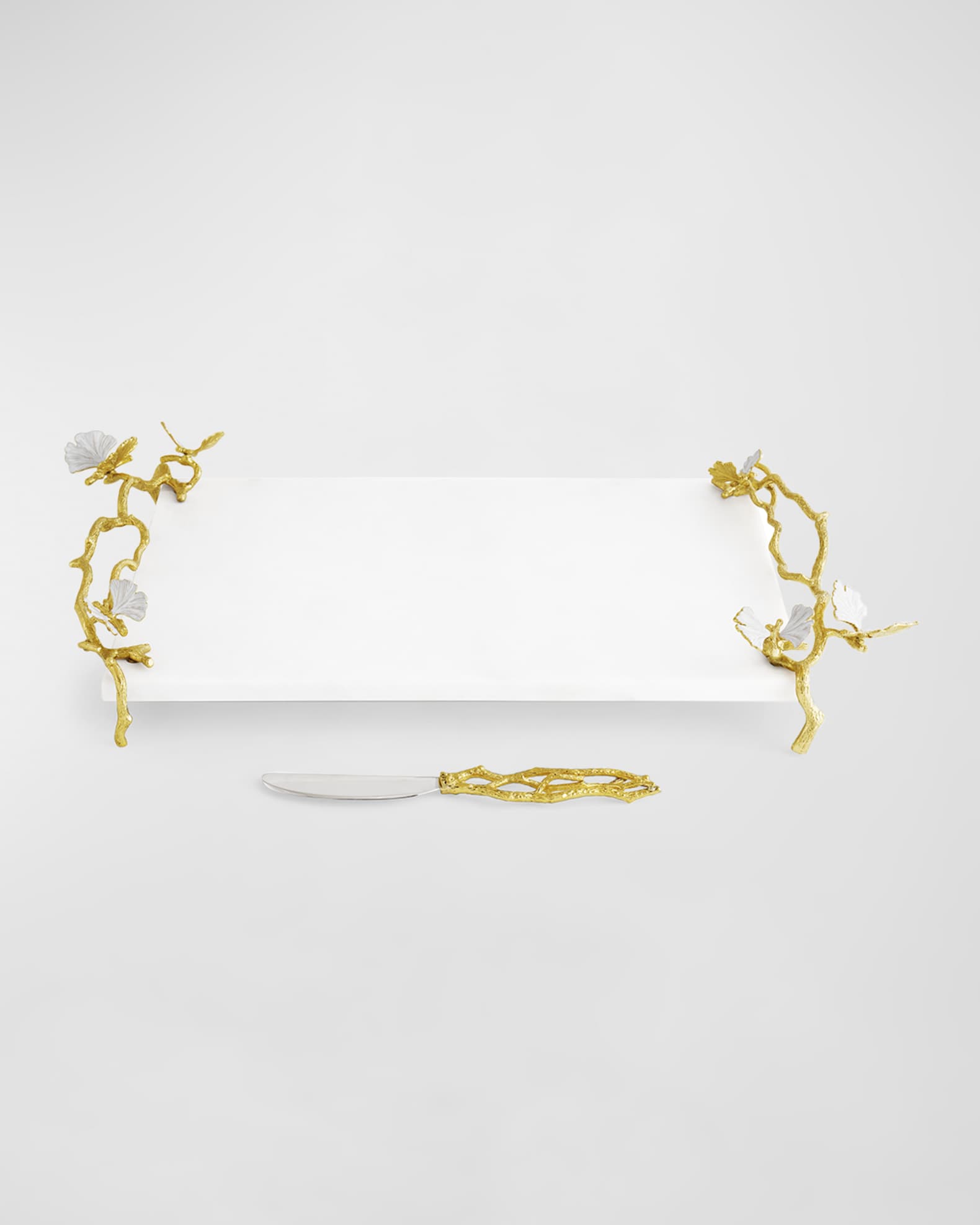 Butterfly Ginkgo White & Gold Cheeseboard With Spreader 1