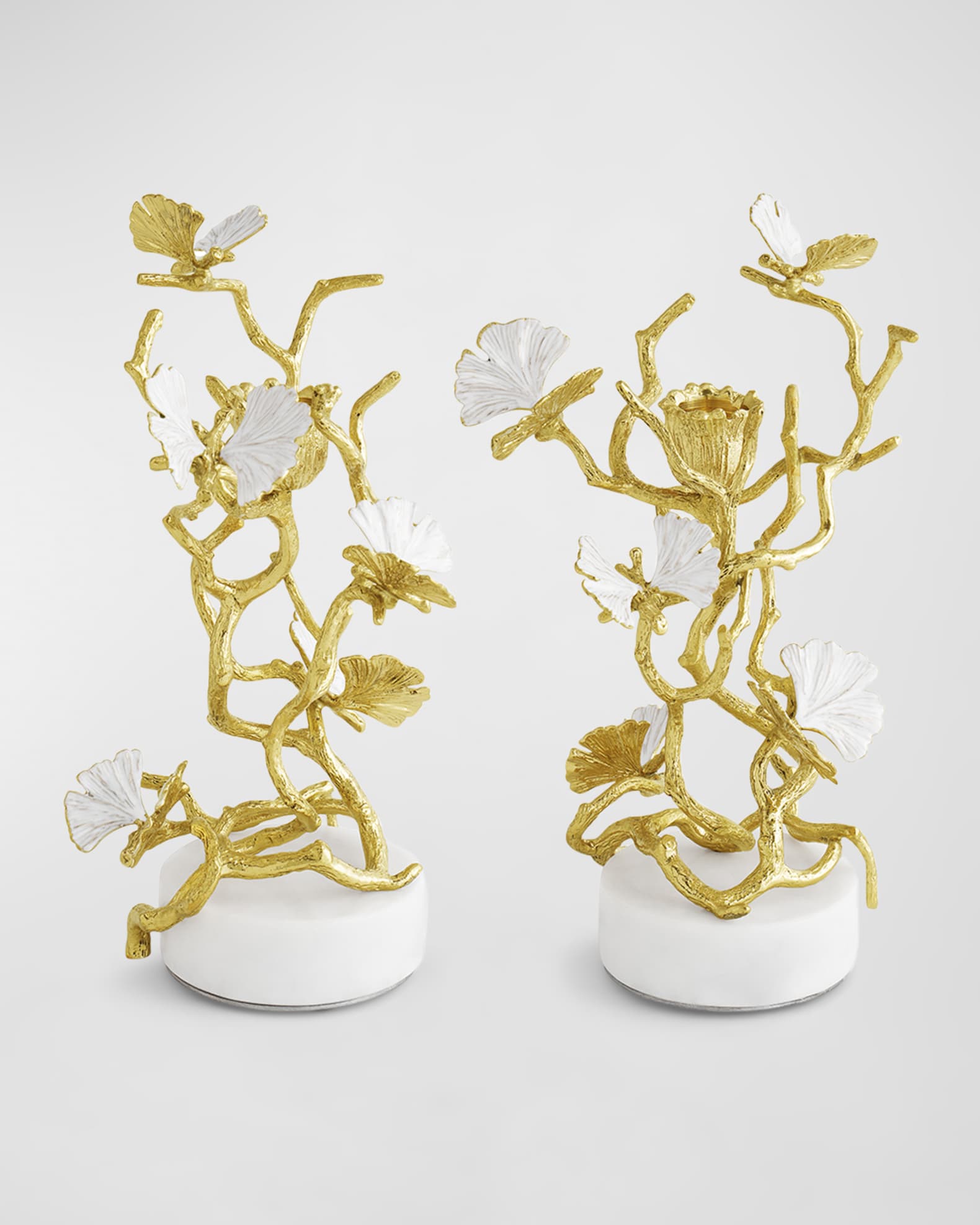 Butterfly Ginkgo White & Gold Candleholders, Set of 2 1