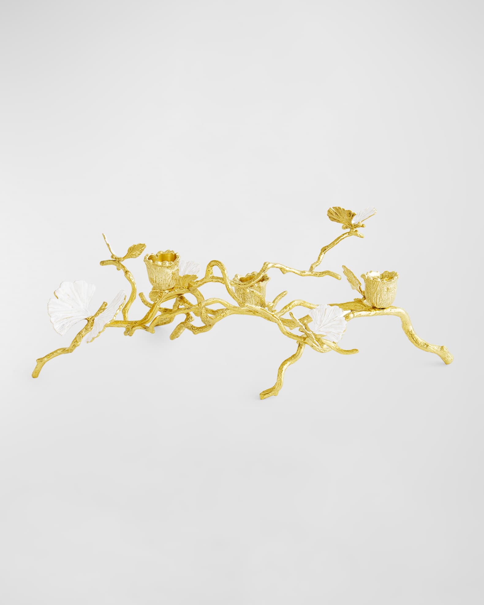 Butterfly Ginkgo White & Gold Low Candleholders 1