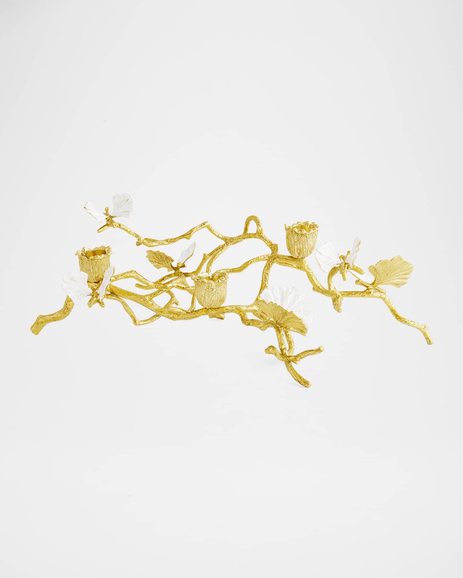 Butterfly Ginkgo White & Gold Low Candleholders 0