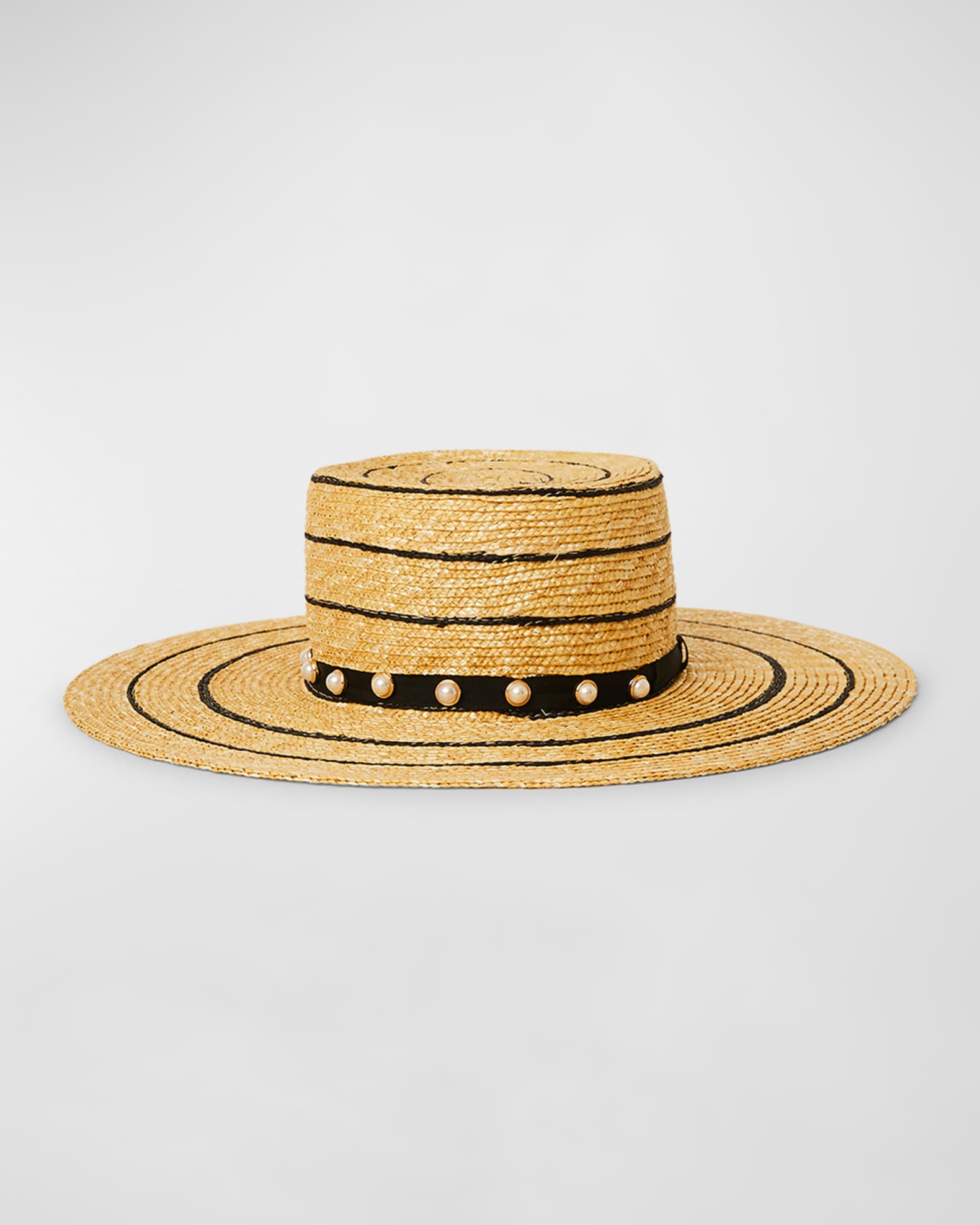 BTB Los Angeles Piper Striped Pearly Straw Fedora