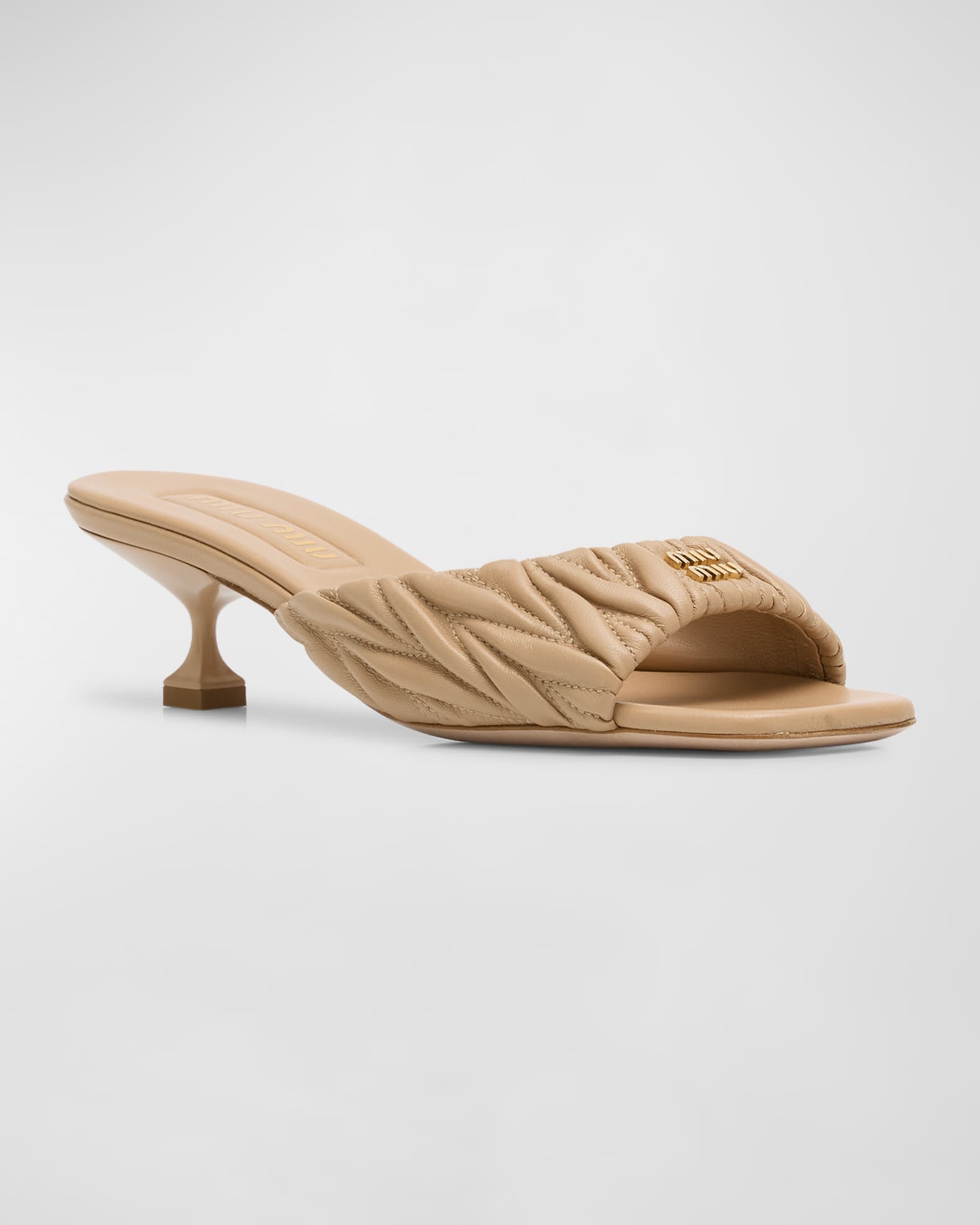 Miu Miu Leather Kitten Heel Mule Sandals Neiman Marcus