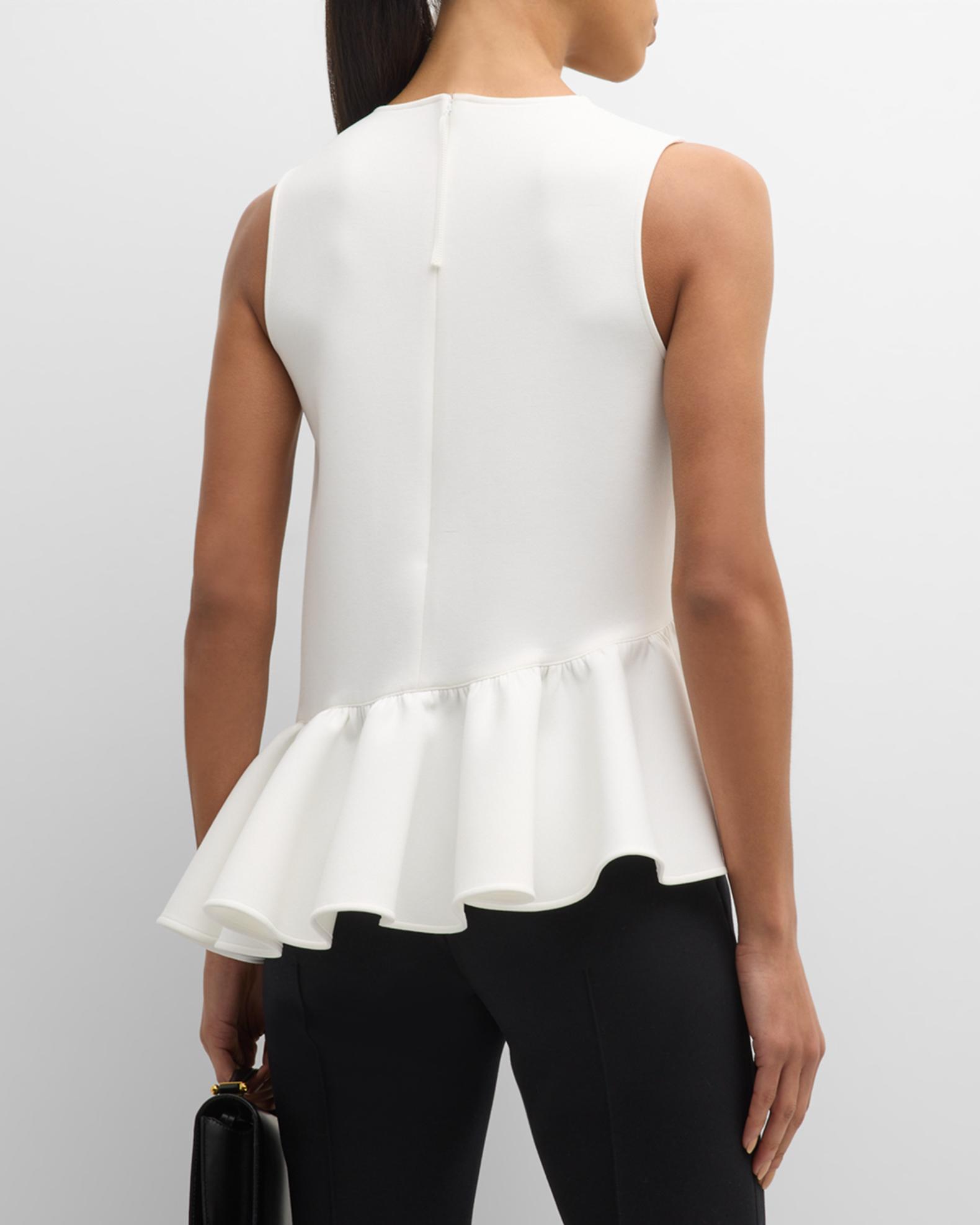 ADEAM Alessandra Asymmetric Ruffle Peplum Sleeveless Top | Neiman Marcus