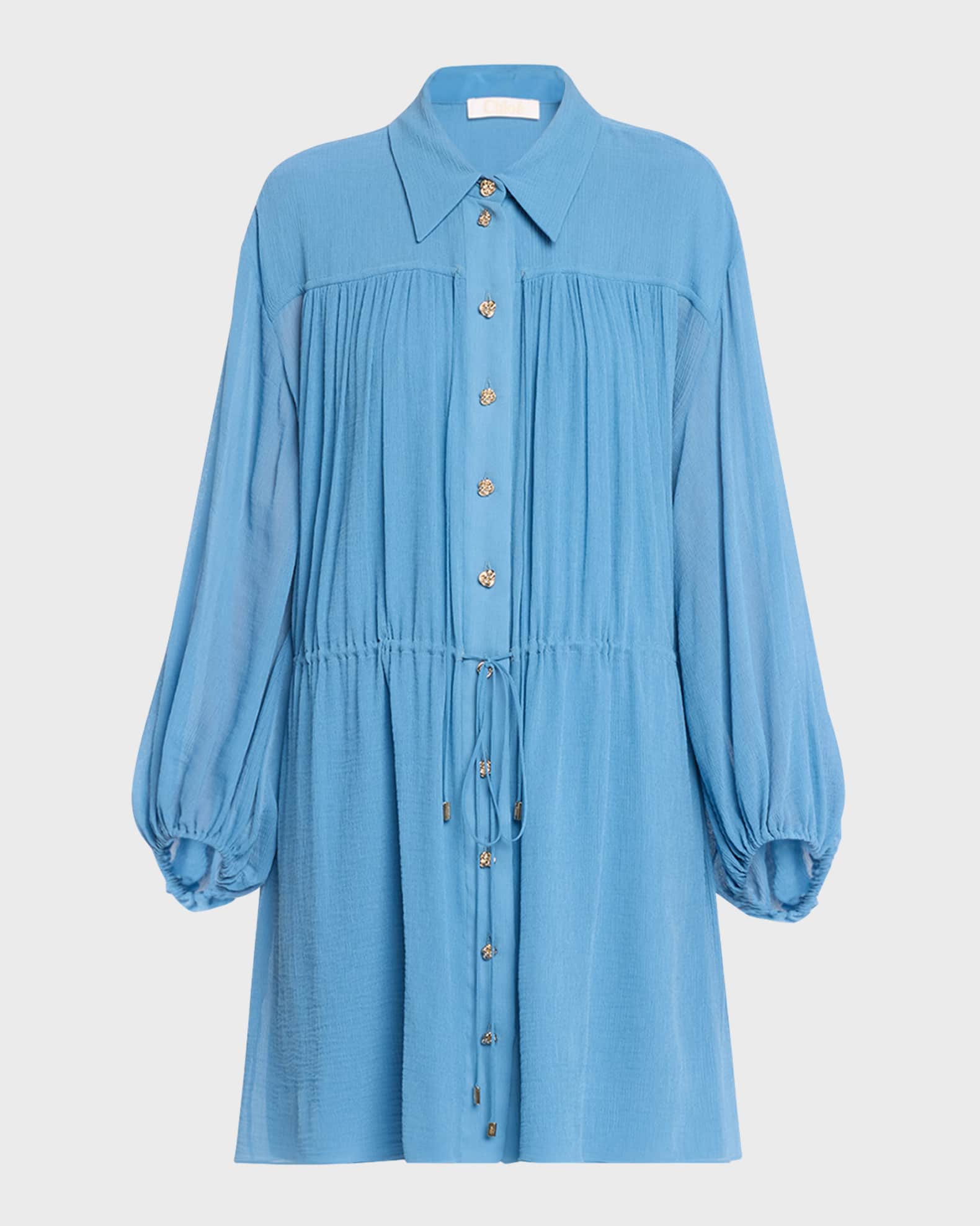 Chloe x High Summer Silk Button Front Mini Dress with Tie Waist Neiman Marcus