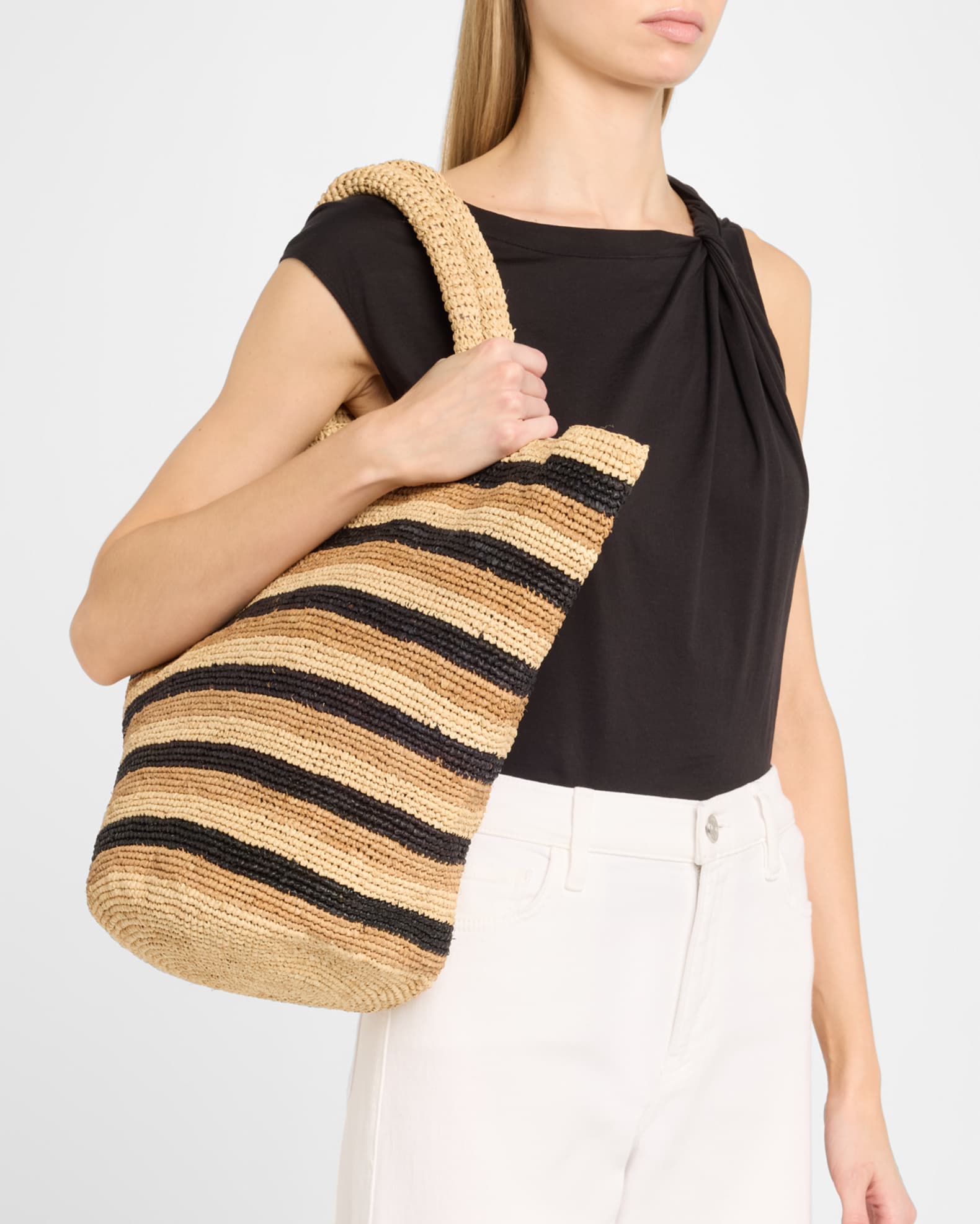 Marisol Straw Fringe Tote Orange main image 1