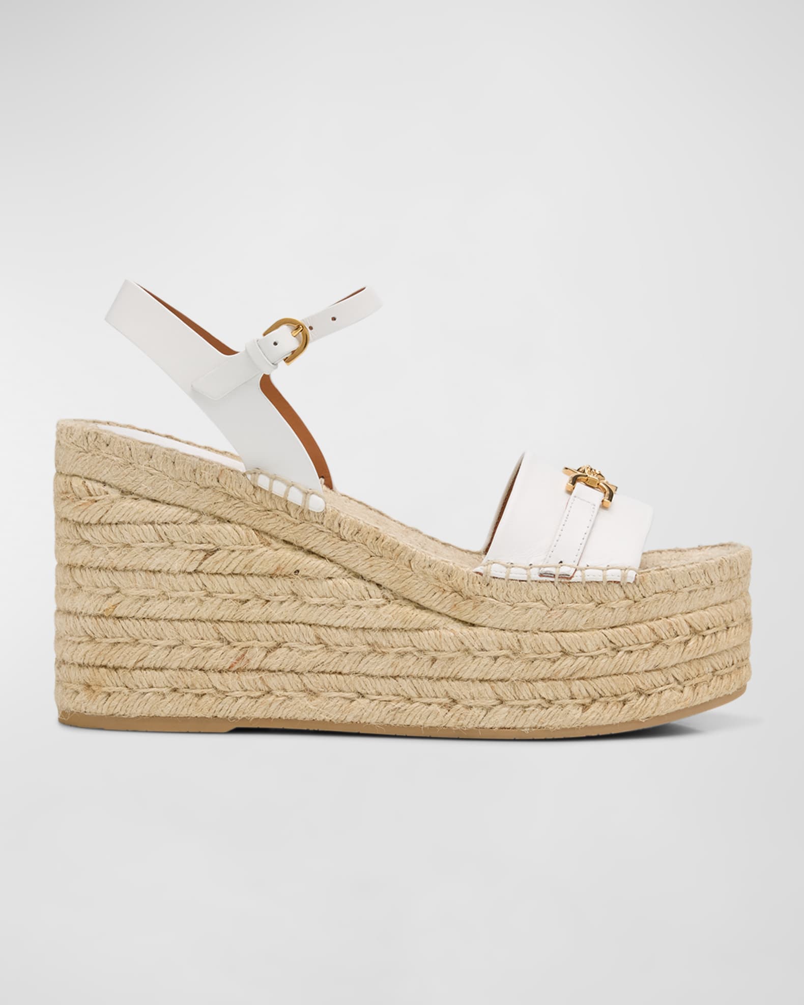 Versace Medusa Leather Wedge Espadrille Sandals