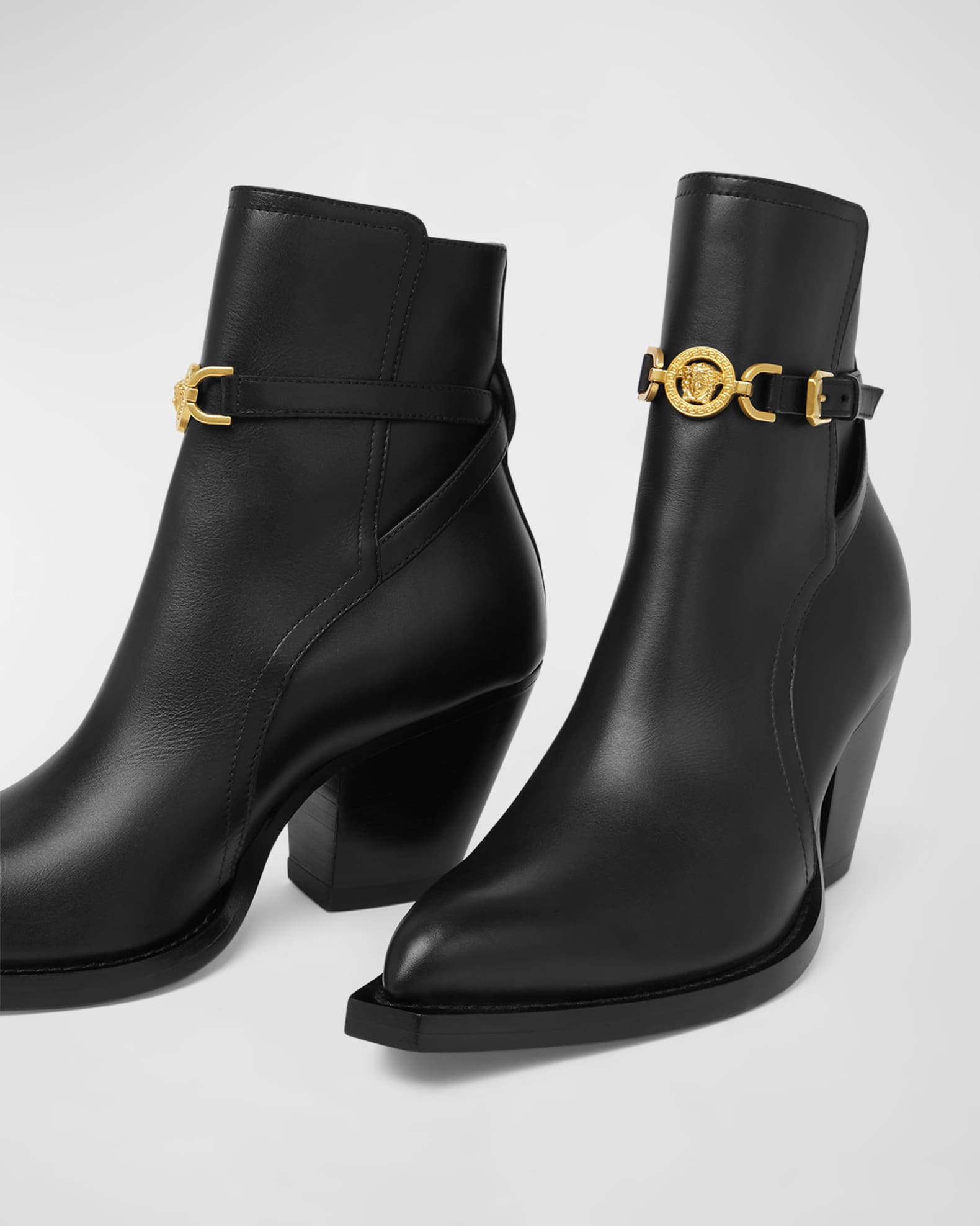 Versace Calfskin Medusa Chain Ankle Booties Neiman Marcus