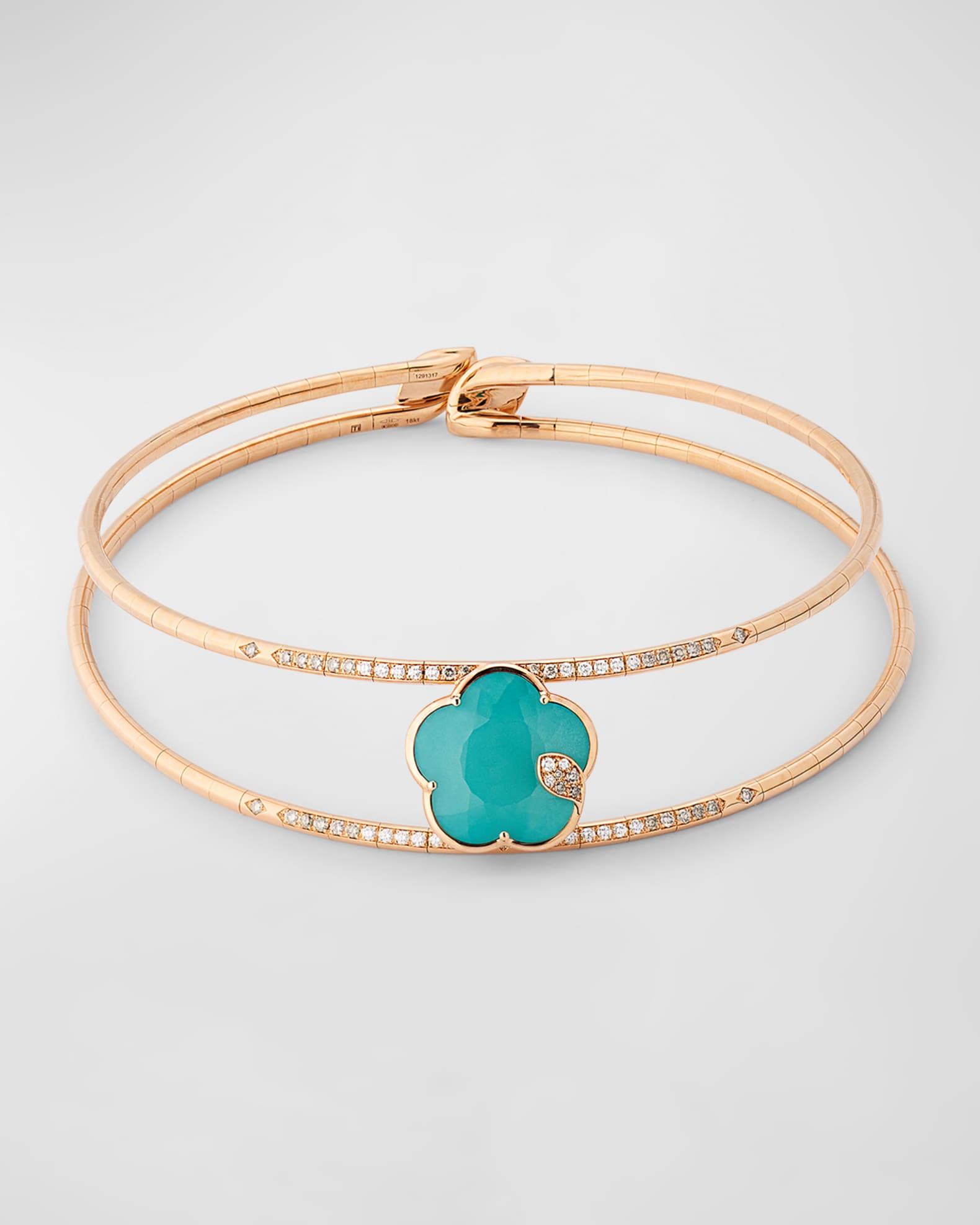 Ton Joli 18K Rose Gold Diamond and Turquoise Flower Necklace 0