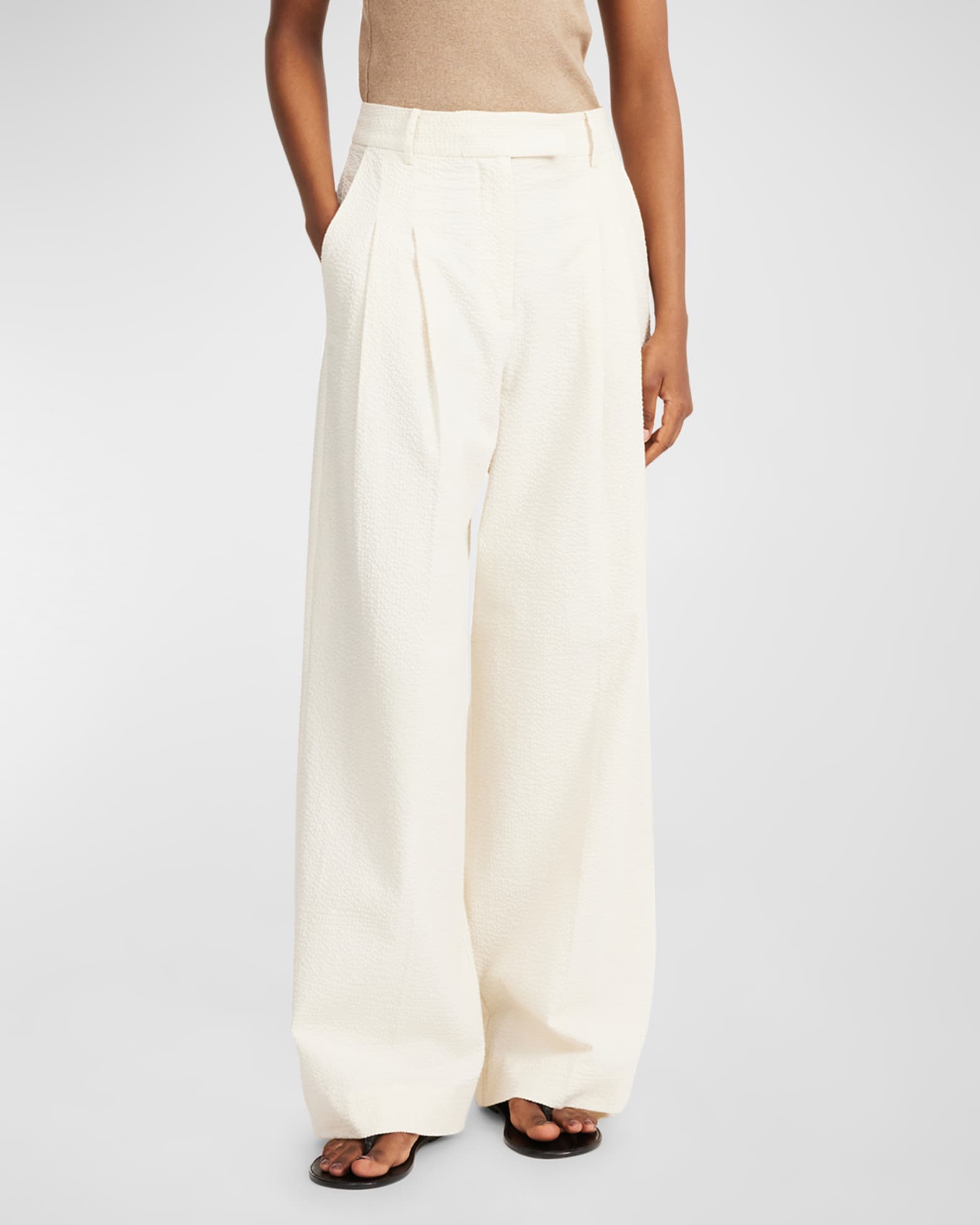 Cymbaria Pleated Wide Leg Seersucker Pants