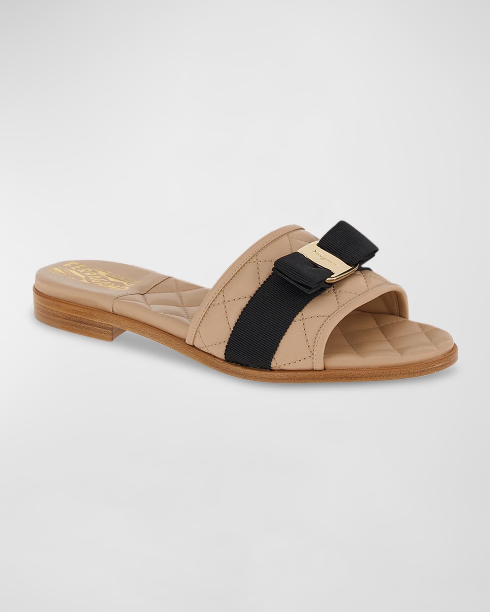 Ferragamo Quilted Leather Bow Flat Slide Sandals Neiman Marcus