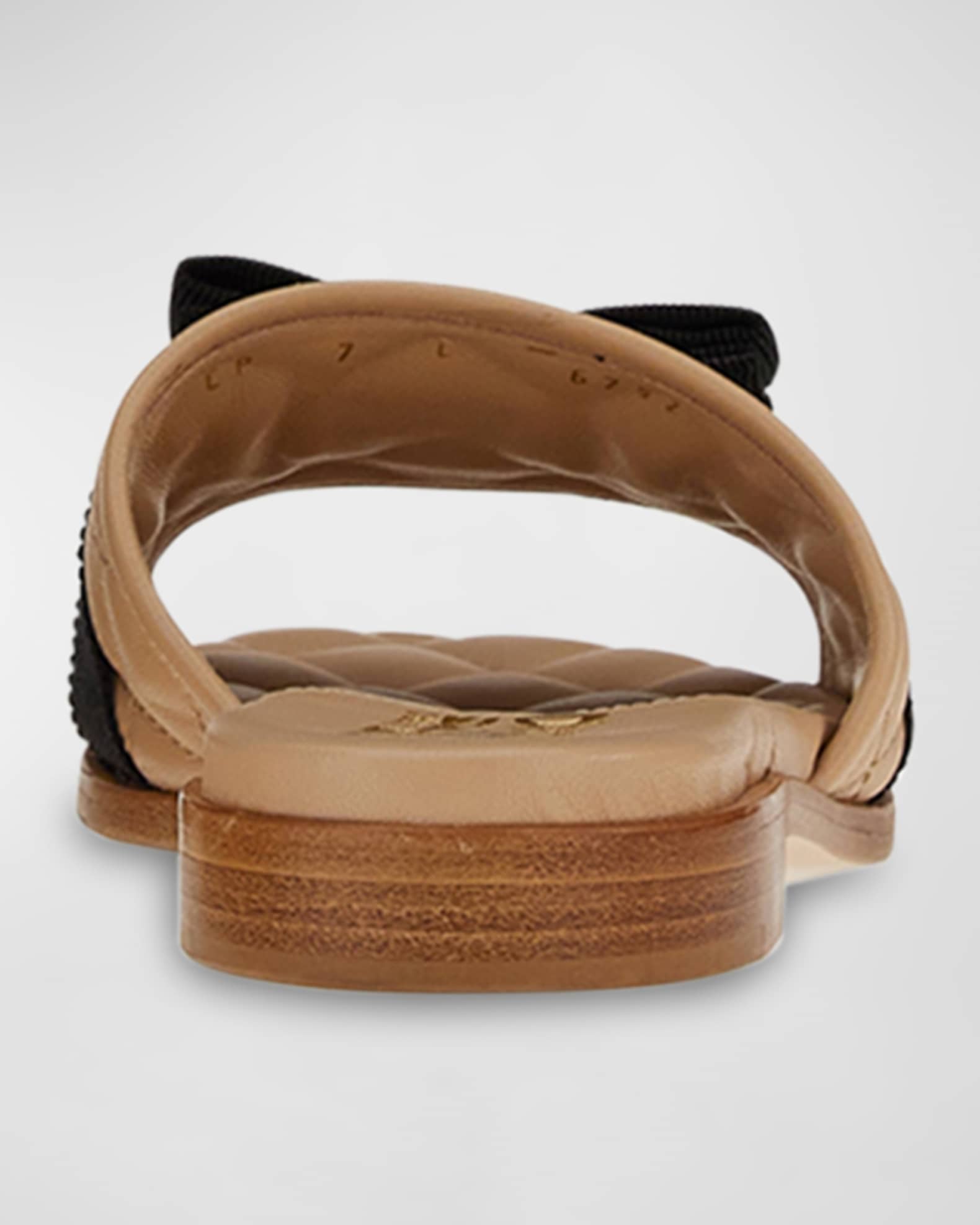 [FERRAGAMO] レザー スライド Ferragamo Quilted Leather Bow Flat Slide Sandals | Neiman Marcus