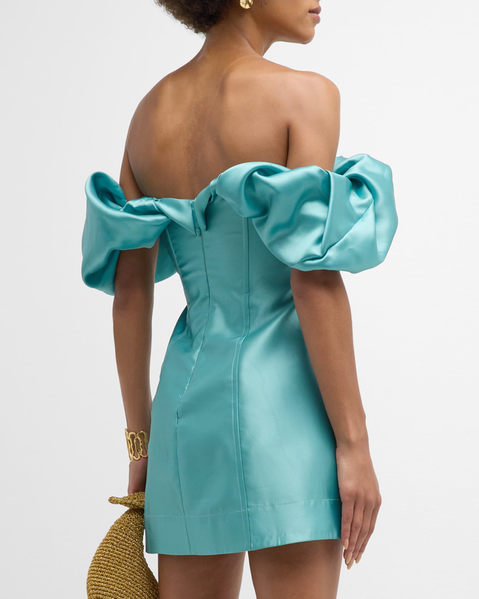 ALEMAIS Regent Jade Off-Shoulder Frill Floral Mini Dress | Neiman Marcus
