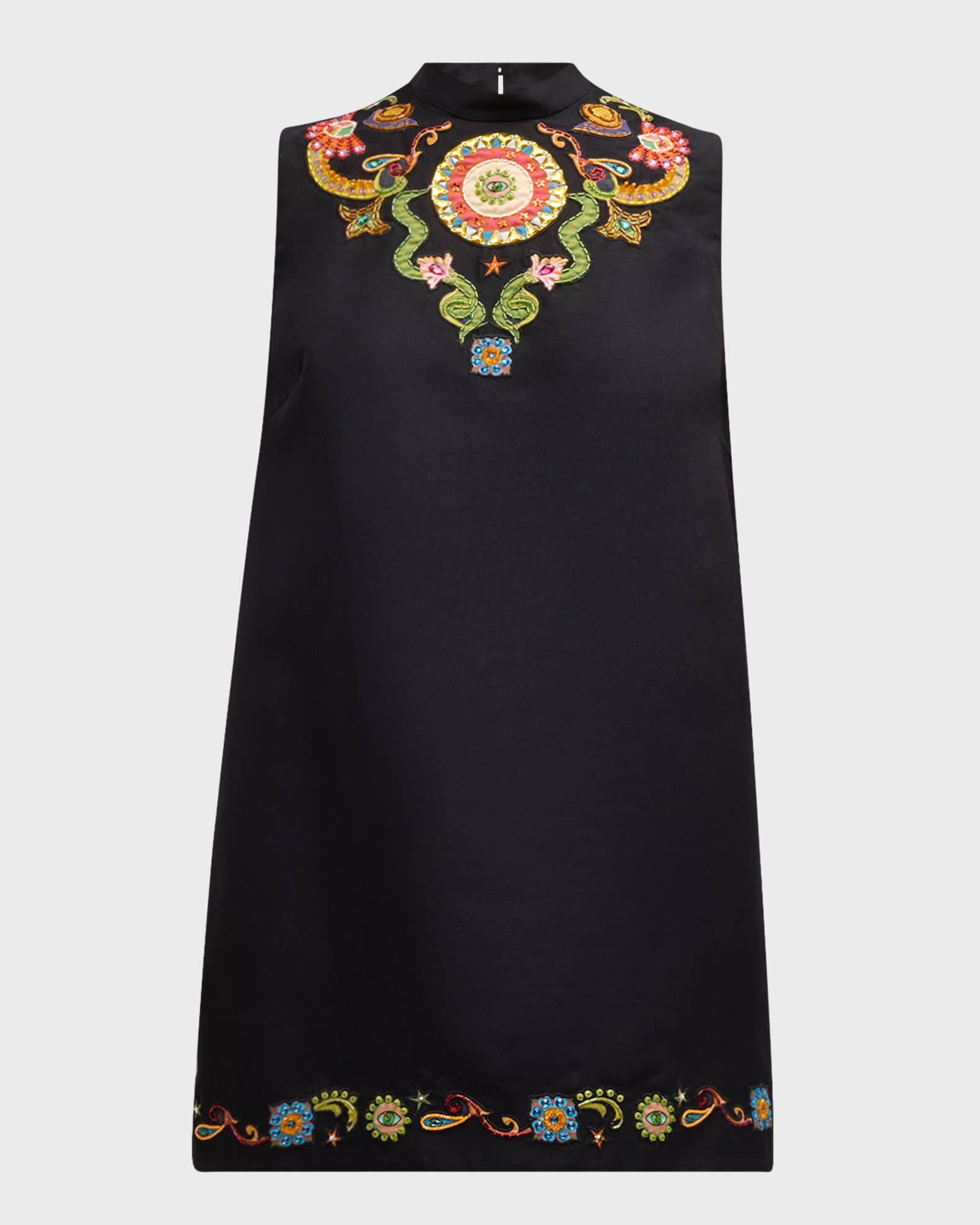 ALEMAIS Bingo Embroidered Silk Sleeveless Mini Dress