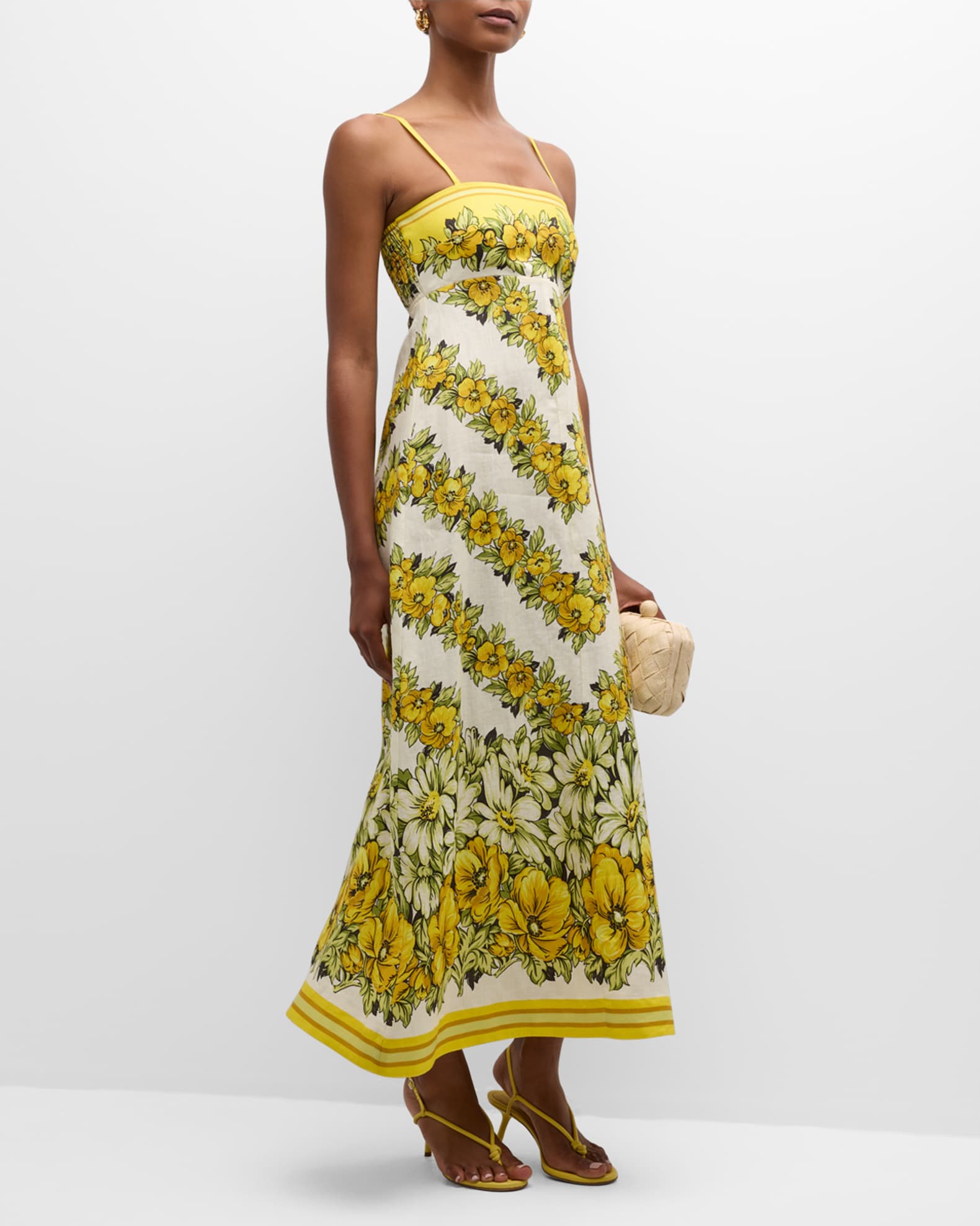 ALEMAIS Gisela Floral Linen Sleeveless Midi Dress | Neiman Marcus