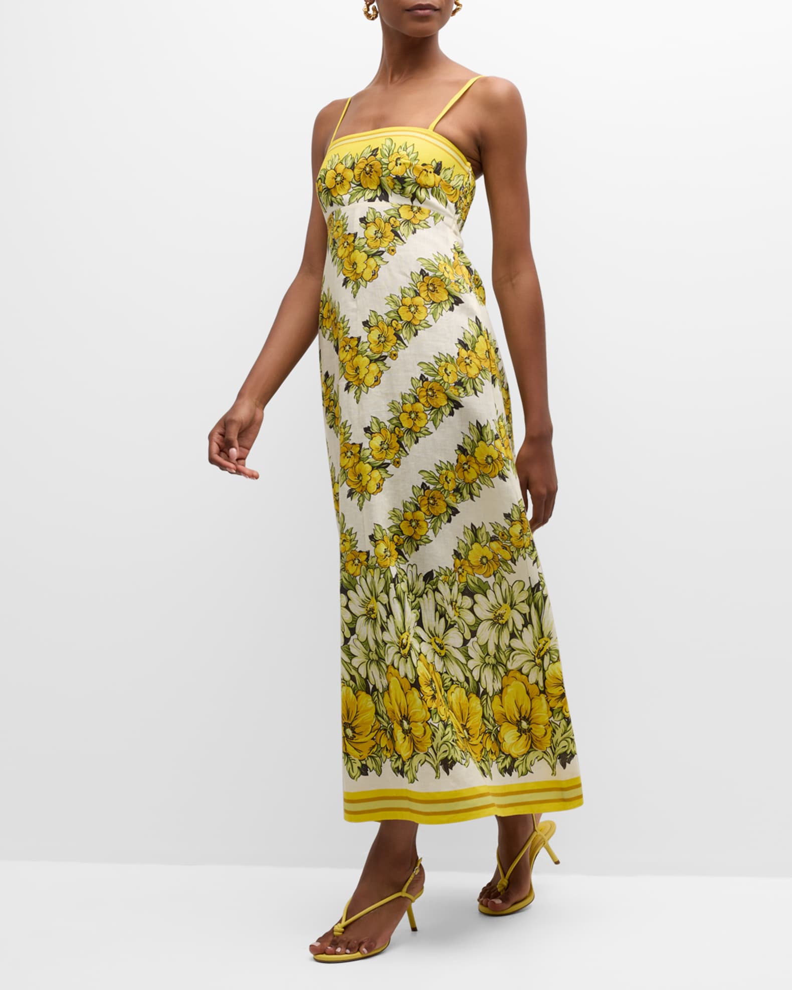 ALEMAIS Gisela Floral Linen Sleeveless Midi Dress | Neiman Marcus