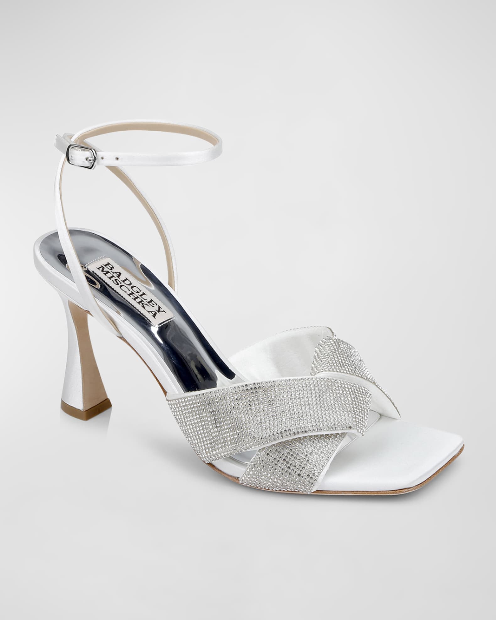 AQUA Womens Silver Padded Glitter Embelished Ankle Strap Bow Accent Pointed Toe Block Heel Buckle Dress Heels Shoes M