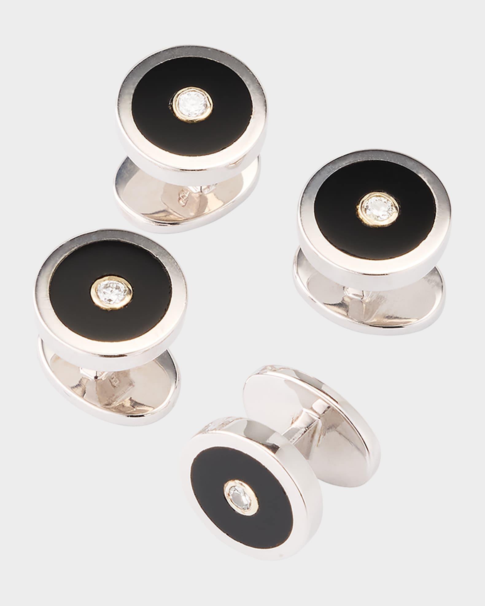 Men's Round Black Onyx and Diamond Tuxedo Studs 0