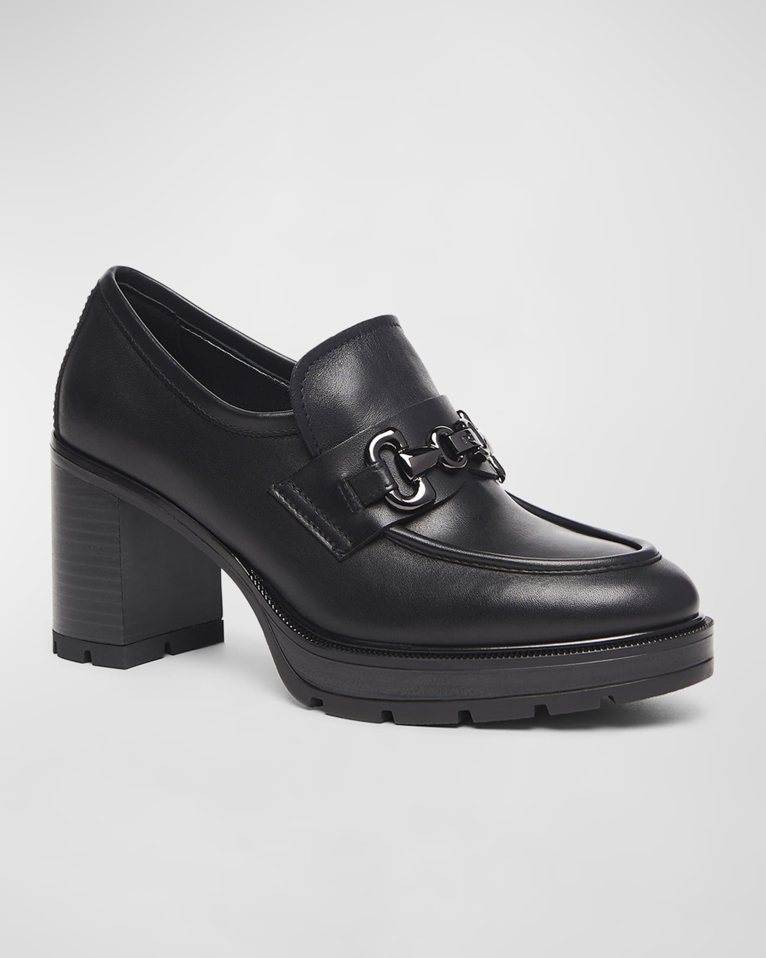 Leather Bit Heeled Loafers 1