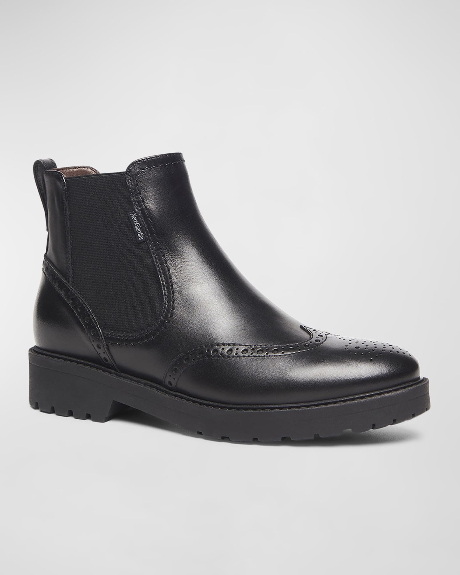Brogue Leather Chelsea Ankle Booties 1