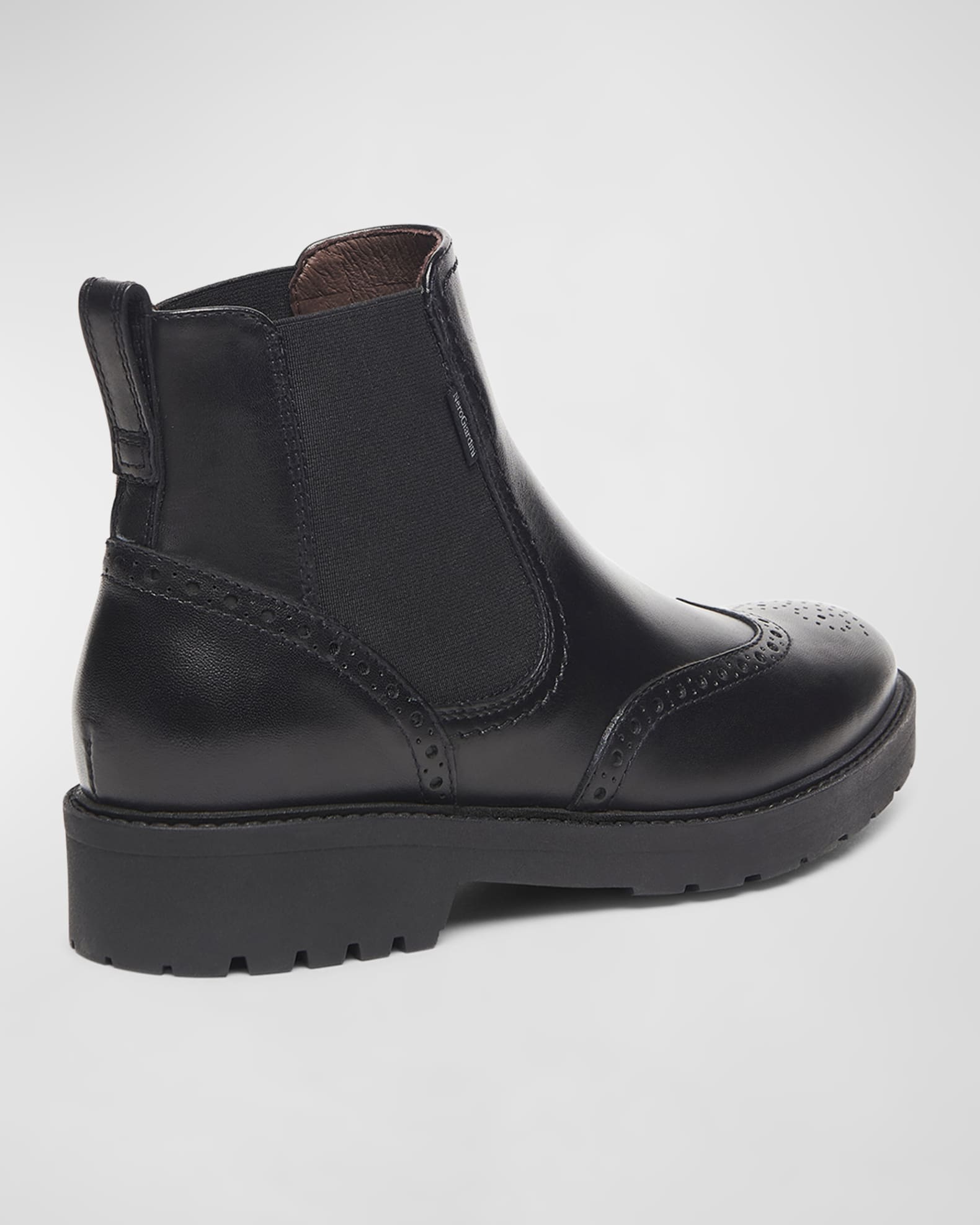 NeroGiardini Brogue Leather Chelsea Ankle Booties Black