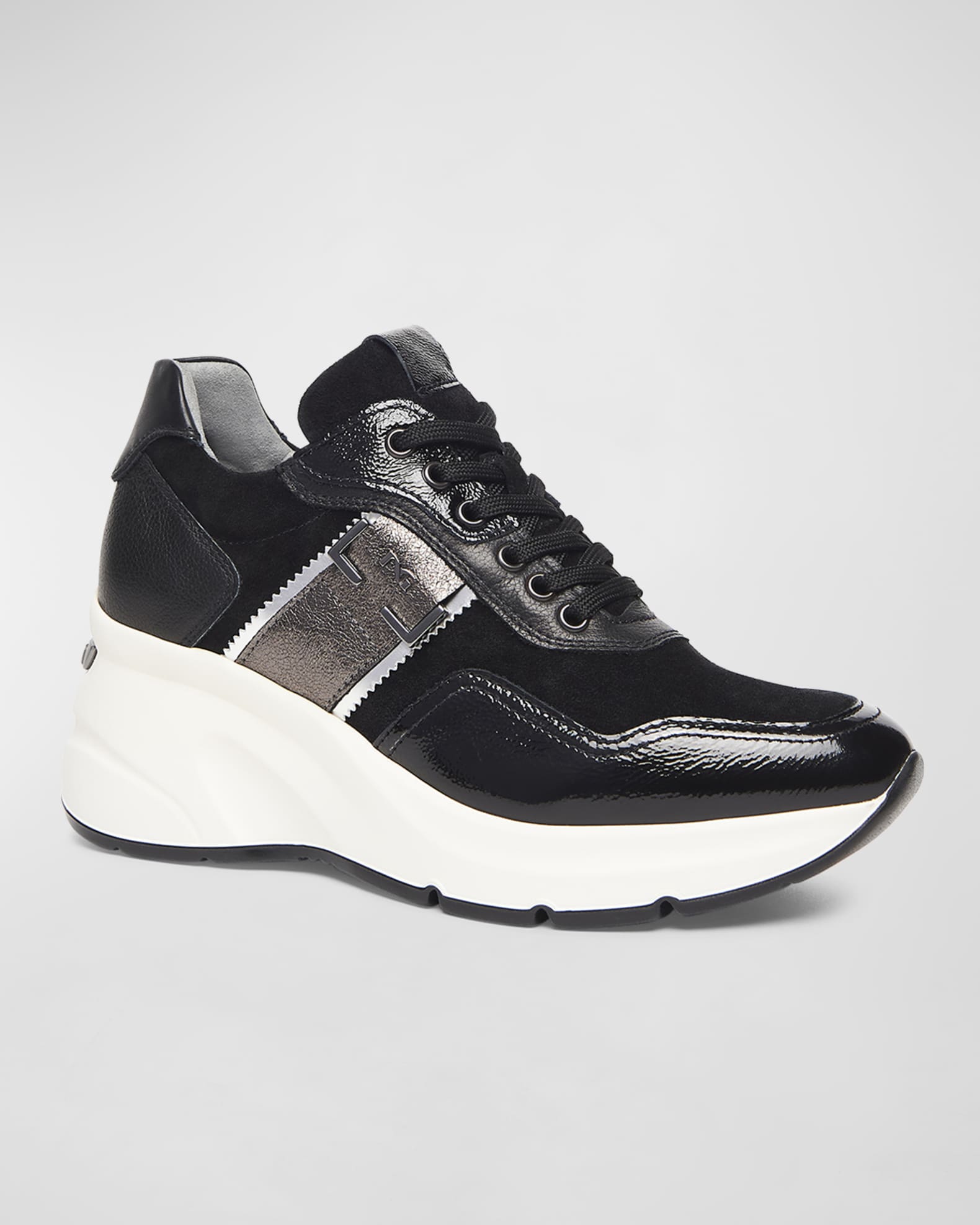 Mixed Leather Wedge Fashion Sneakers 1