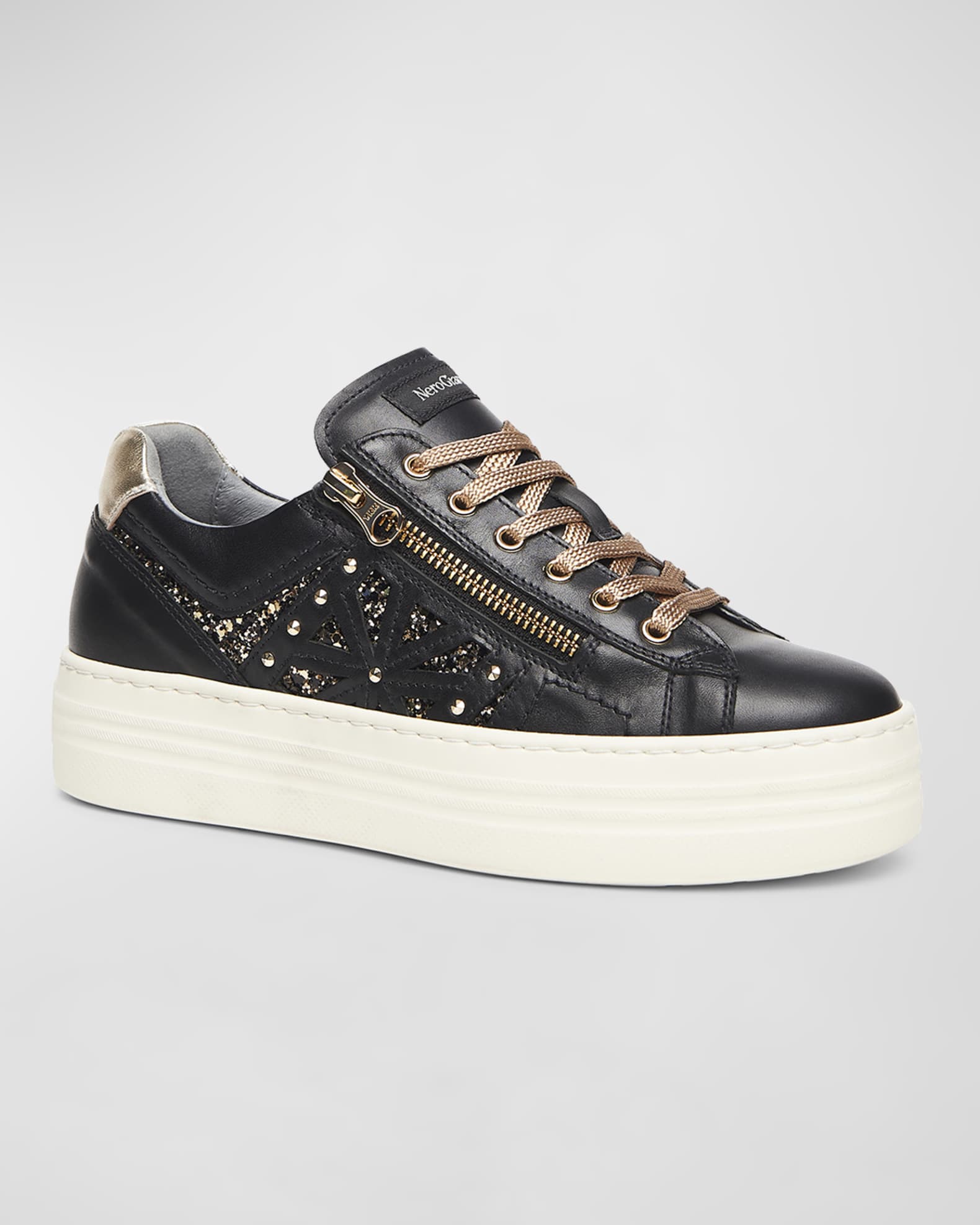 Metallic Zip Cutout Glitter Sneakers 1