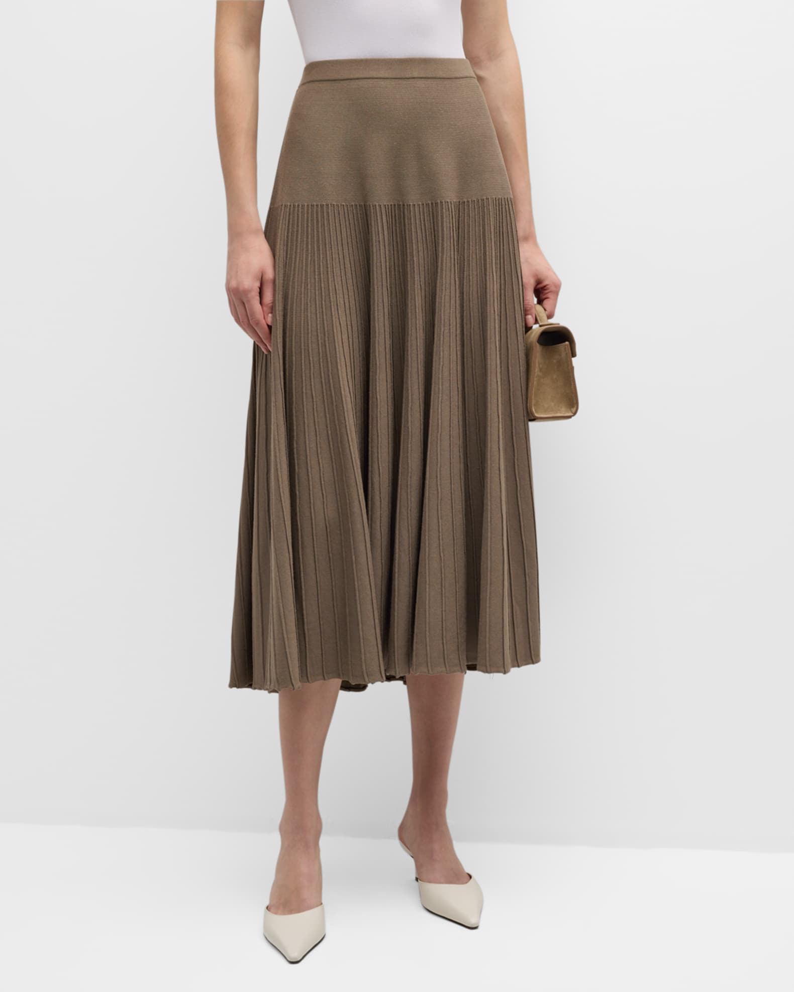 Lafayette 148 New York Ribbed Matte Crepe Midi Skirt