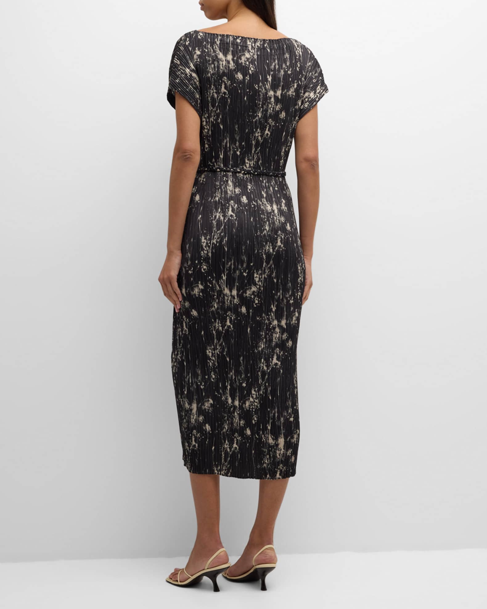Lafayette 148 New York Pleated Abstract Print Dolman Sleeve Midi Dress Neiman Marcus