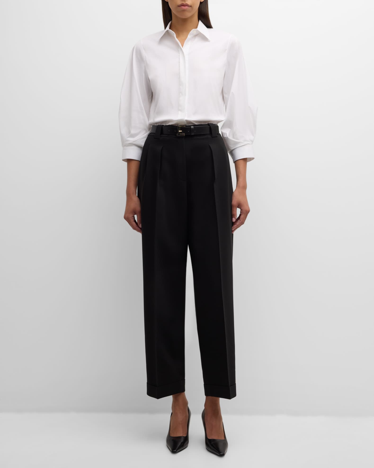 Pleated-Sleeve Cotton Blouse 1
