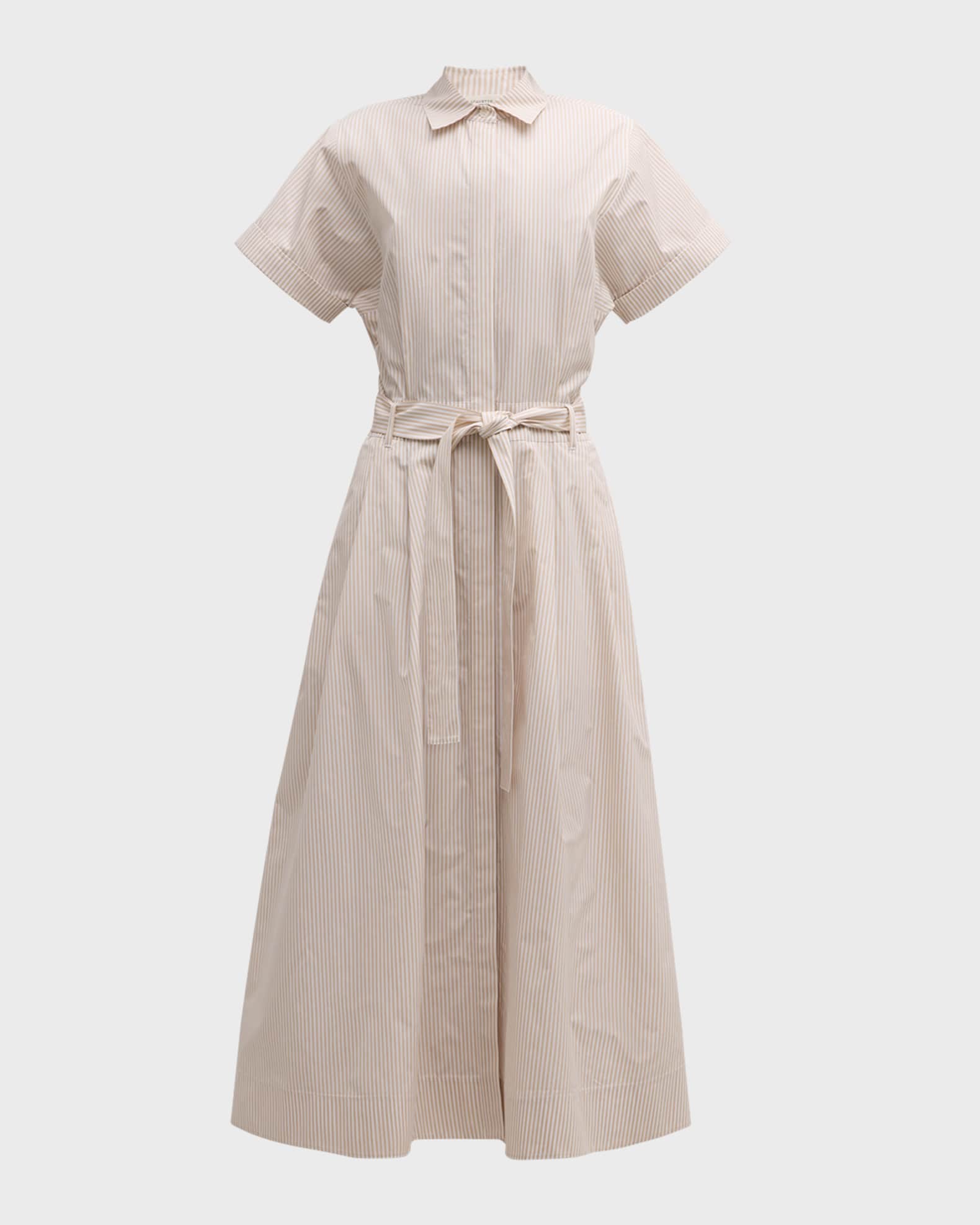 Lafayette 148 New York Belted Striped Cotton Midi Shirtdress