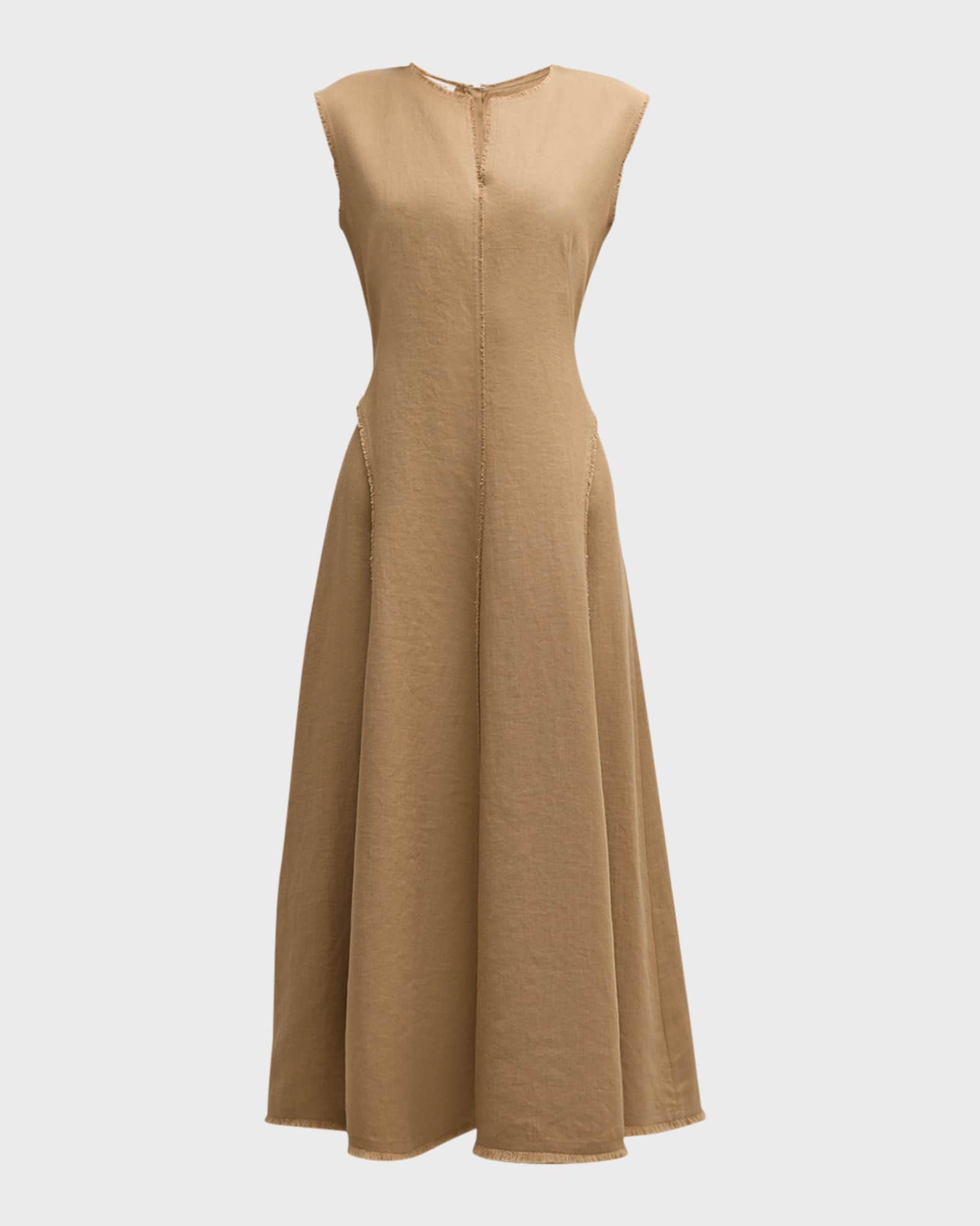 Lafayette 148 New York Sleeveless Fringe Trim Linen Midi Dress Neiman Marcus