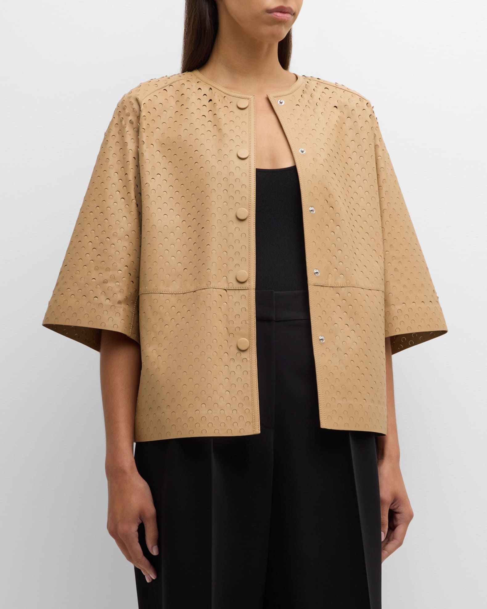 Lafayette 148 Nappa Lambskin Leather Zip Cropped Jacket in Copper main image 0