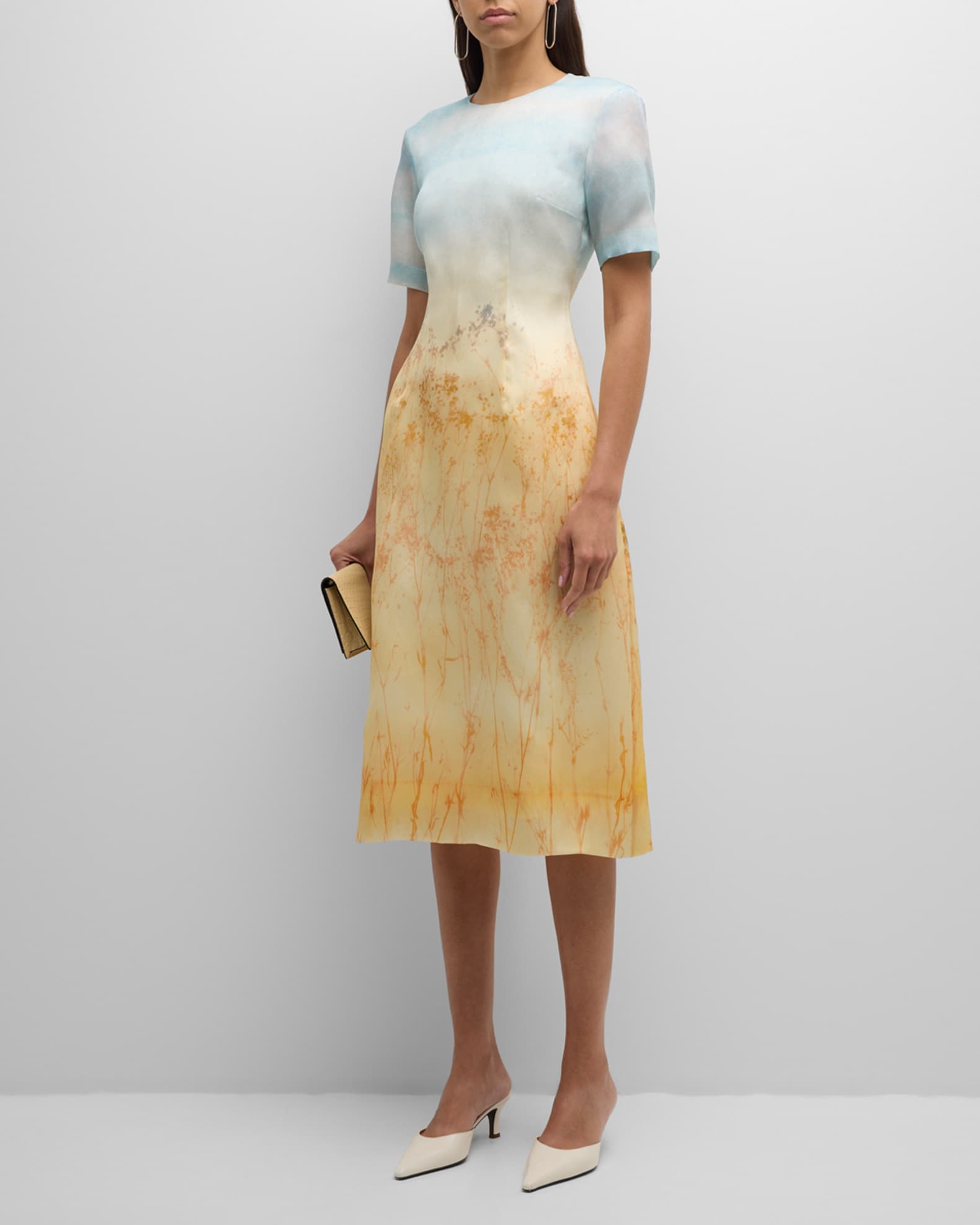 Lafayette 148 New York Marfa-Print Silk Organza Midi Dress | Neiman Marcus