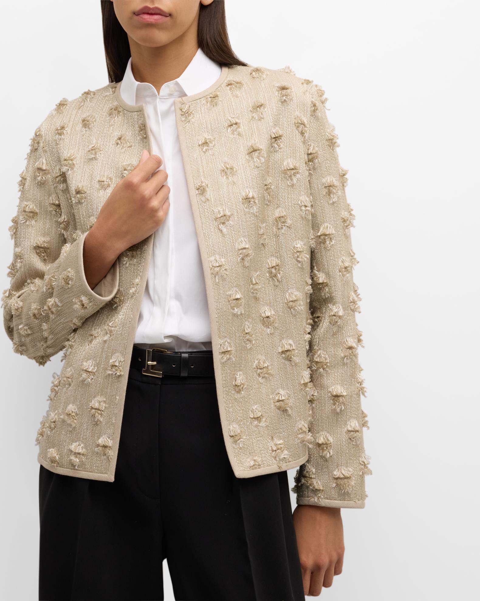 Lafayette 148 New York Open-Front Fringe Dot Jacquard Jacket | Neiman ...