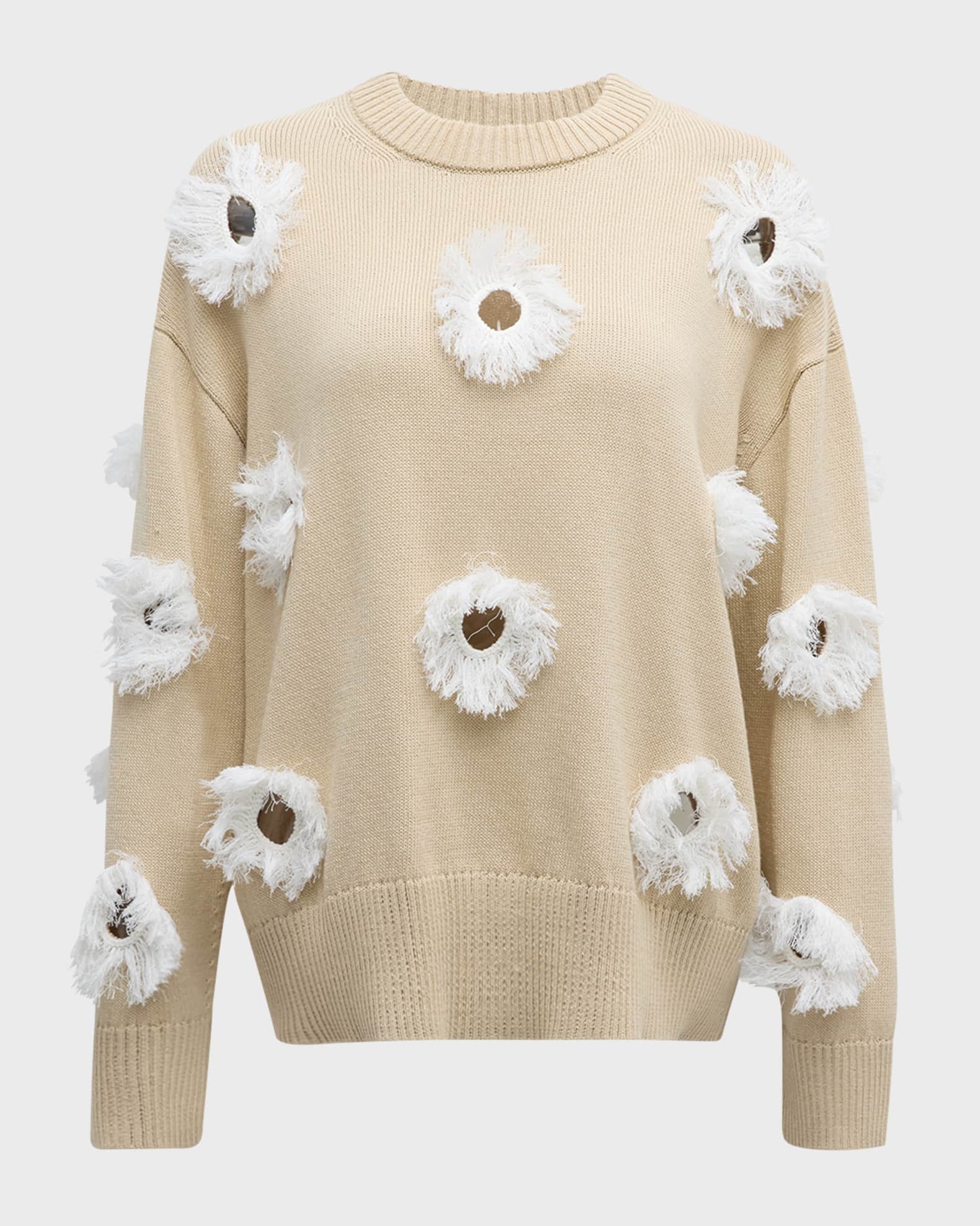 Lafayette 148 New York Cutout Fringe-Trim Cotton-Silk Sweater