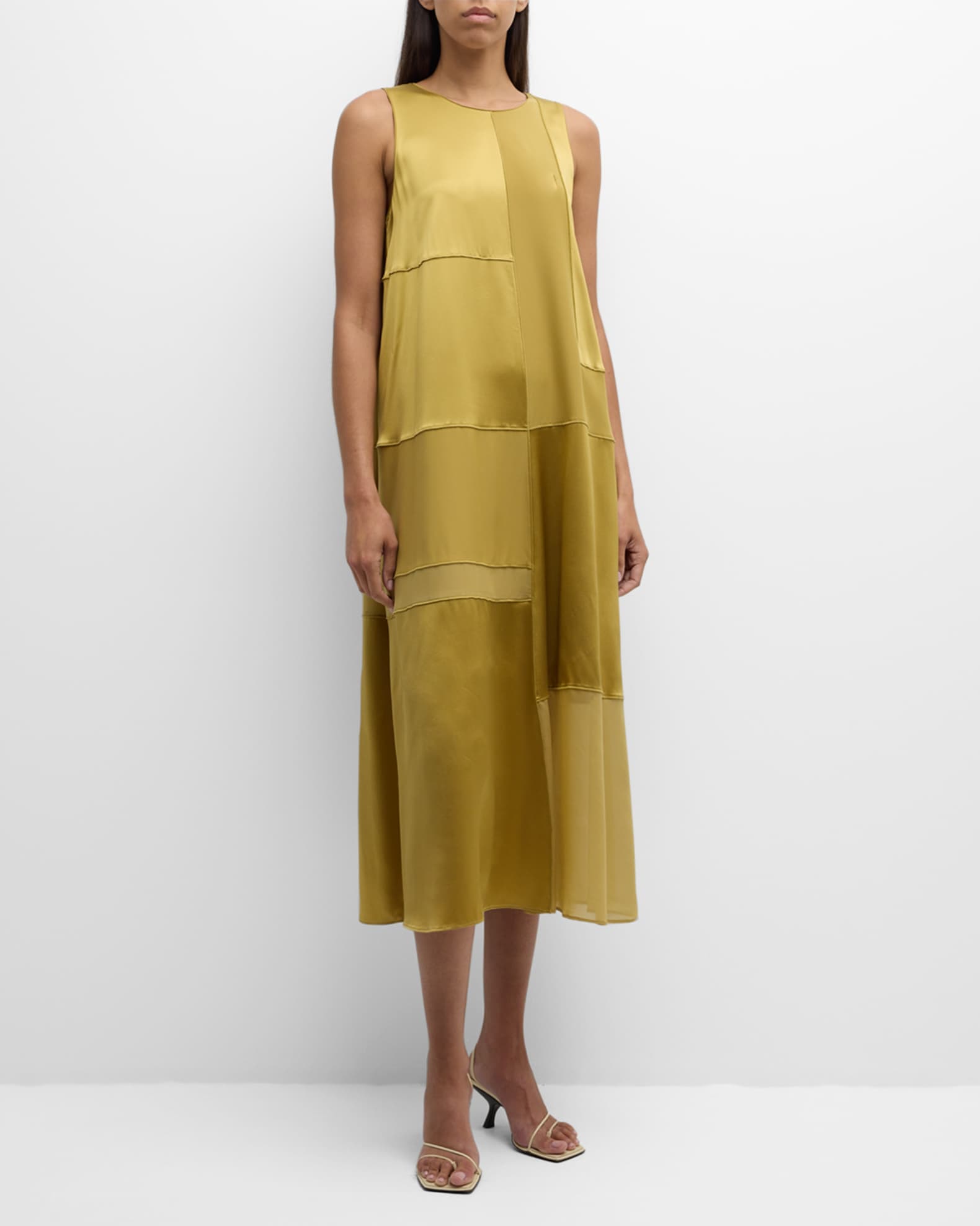 Lafayette 148 New York Block Panel Silk Charmeuse Midi Dress Neiman Marcus
