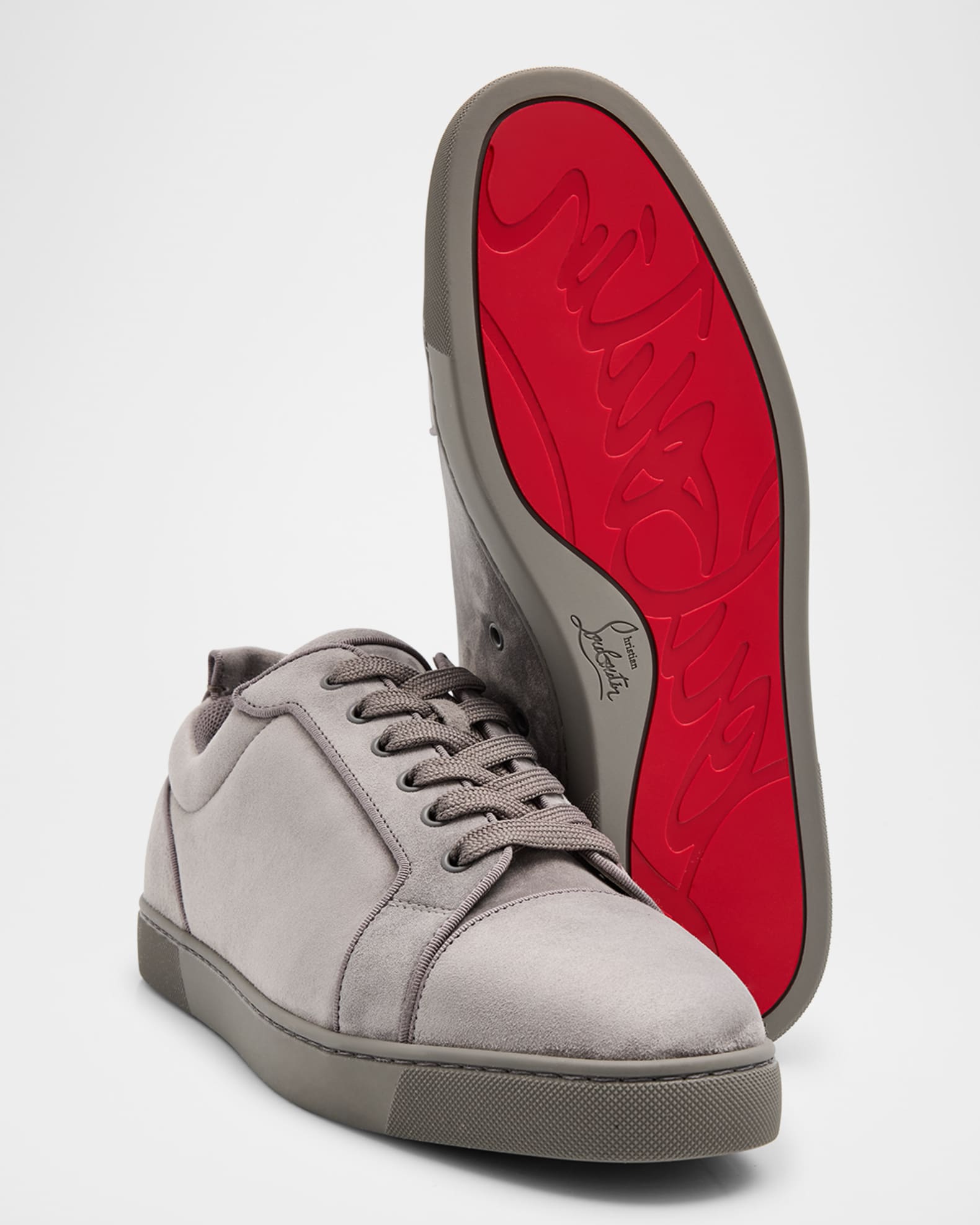 【Christian Louboutin】Louis Junior スエードスニーカーレッド Louis Junior Spikes suede sneakers in red - Christian