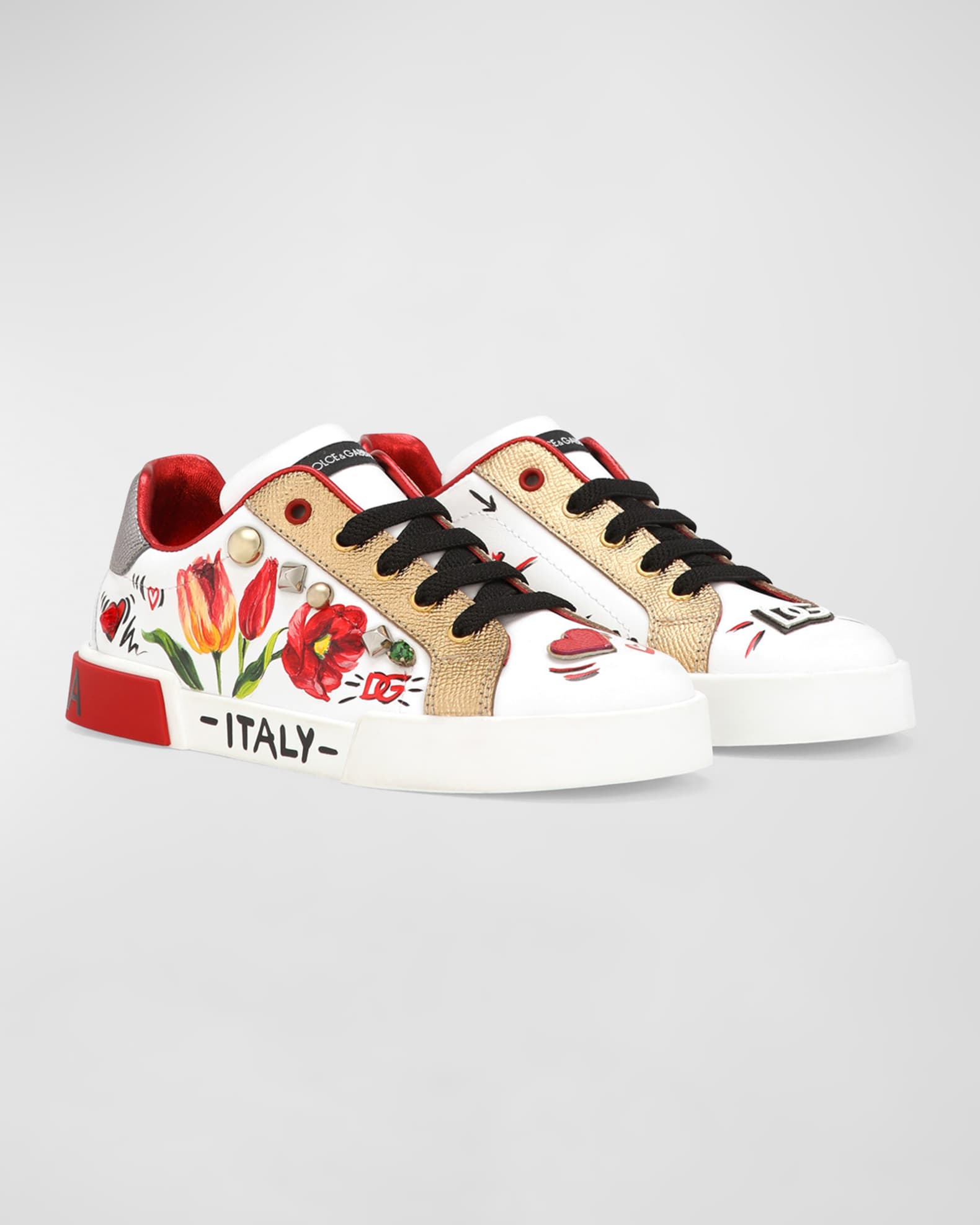 Girl's Bejeweled Logo-Print Leather Sneakers, Kids/Toddlers 1