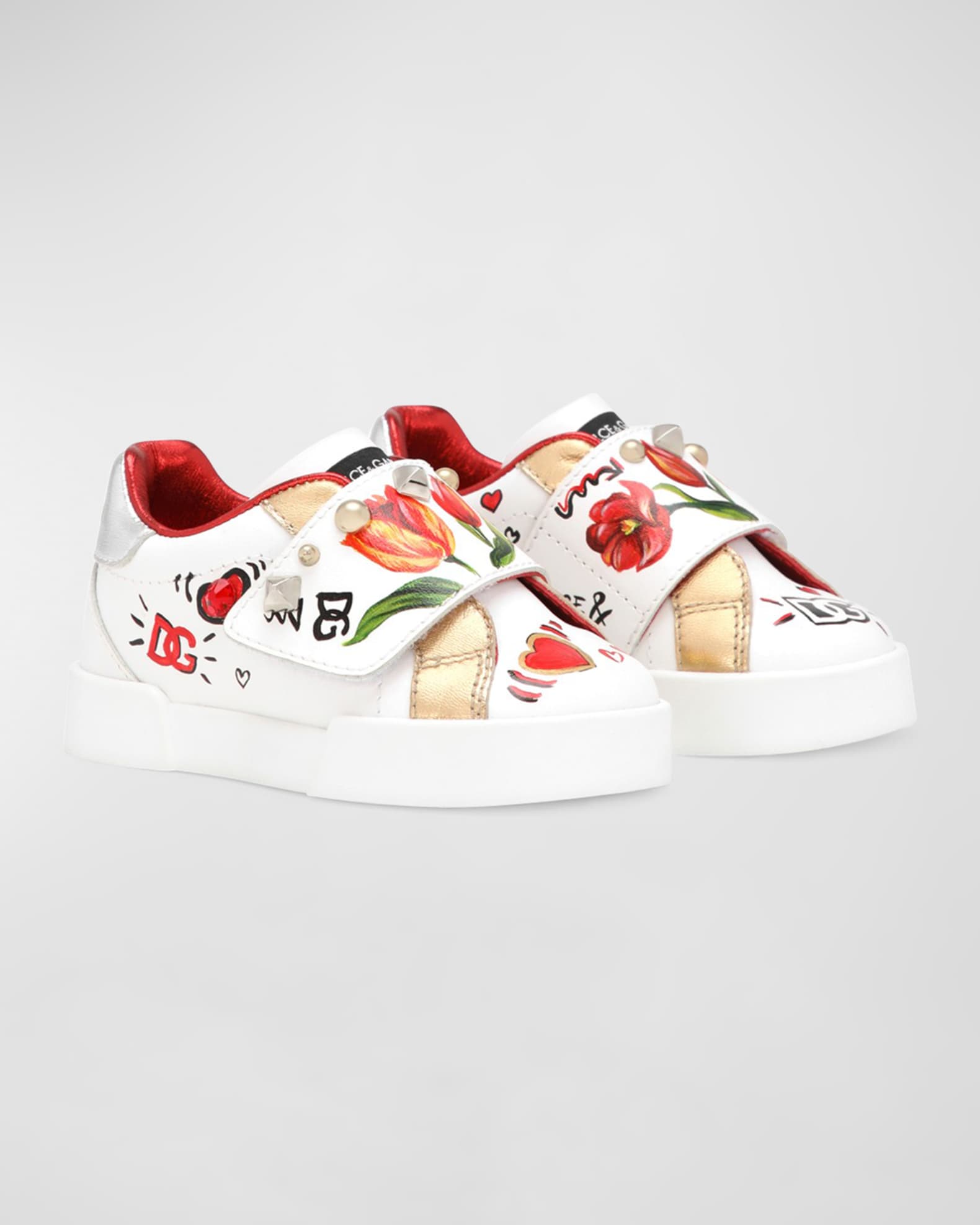 Girl's Leather Embellished Tulip-Print Sneakers, Toddlers 1